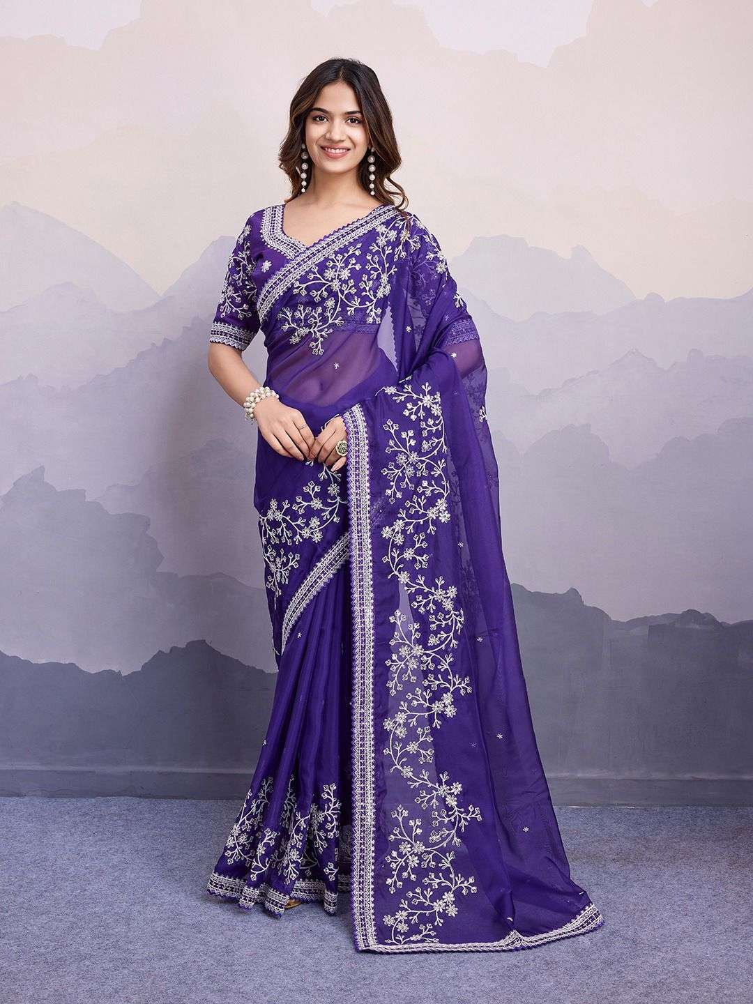 ORGANZA FABRICS WITH BEAUTIFUL EMBRODIERY WORK BORDRE SAREE