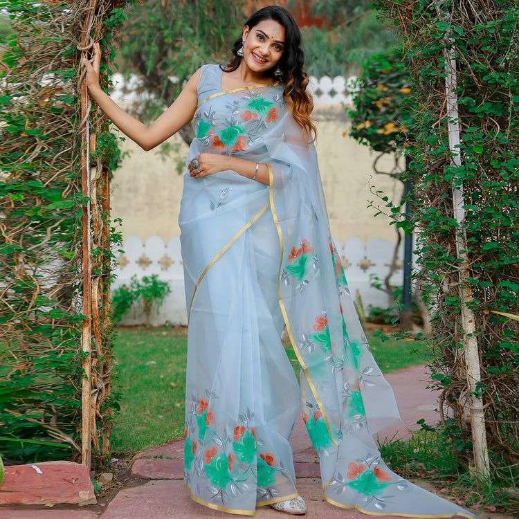 ORGANZA WITH FLOWER PRINTED FANCY SAREE 