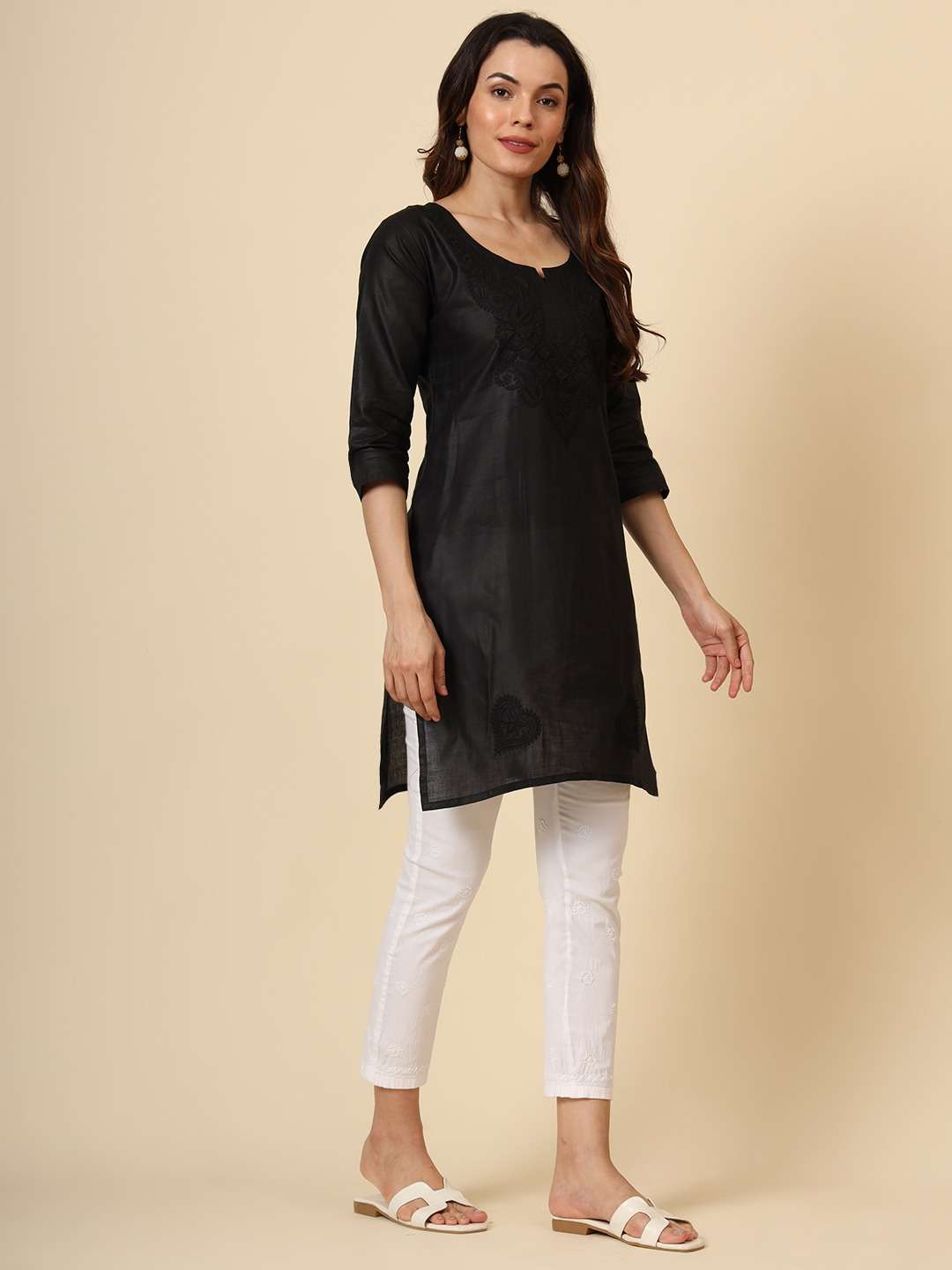 REGULAR WEAR COTTON CHIKANKARI WORK SHORT KURTI