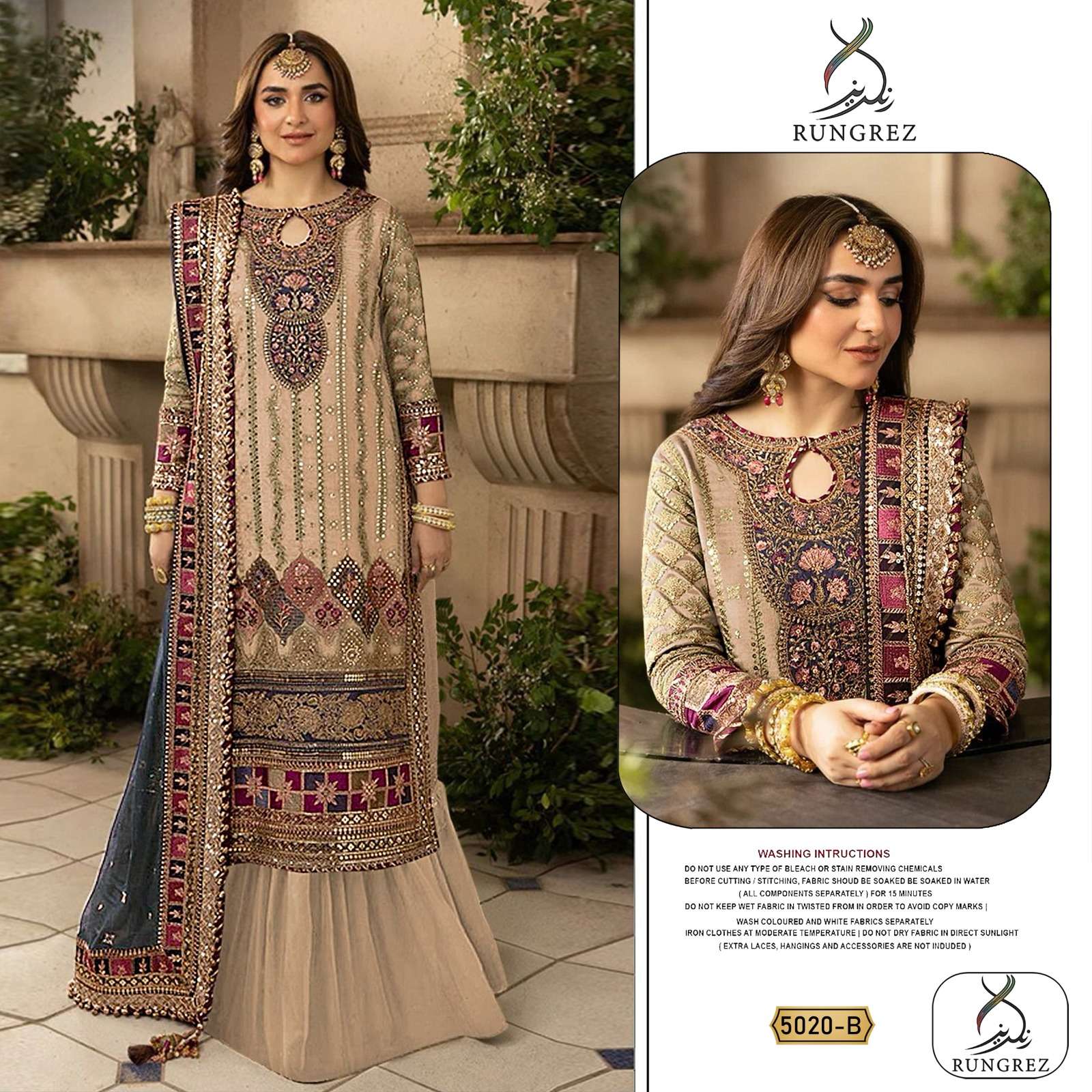 RUNGREZ 5020 ORGANZA WITH EMBROIDERY WORK PAKISTANI SUITS 