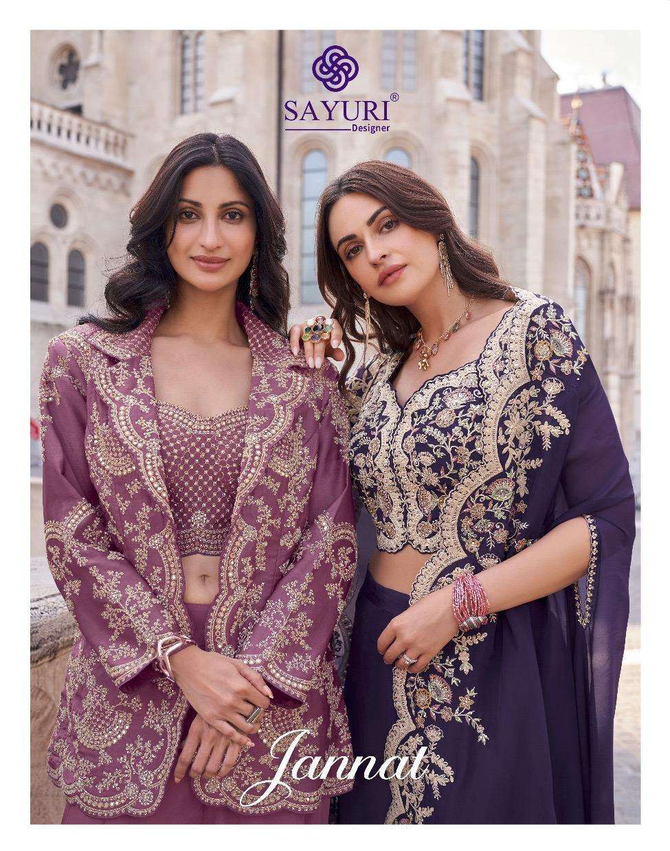 SAYURI DESIGNER JANNAT 5574 TO 5576 SERIES PURE SILK WESTERN WEAR DESIGNER SUITS 