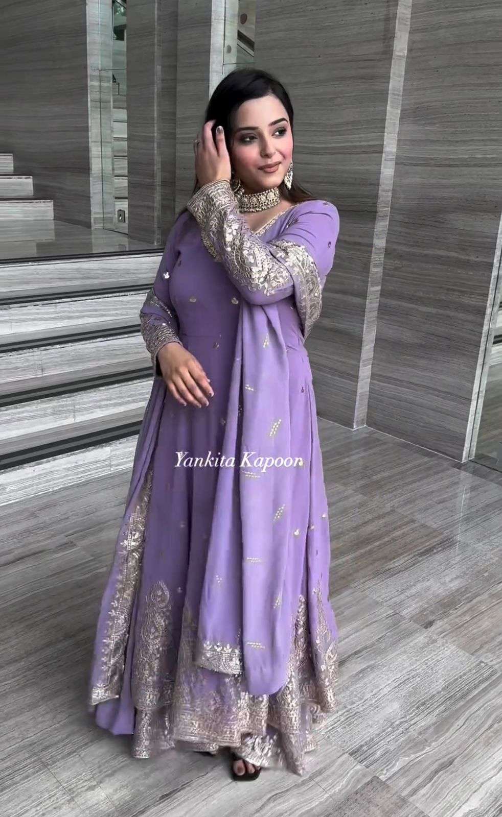  Violet Color Georgette Embroidery Sequence Gown