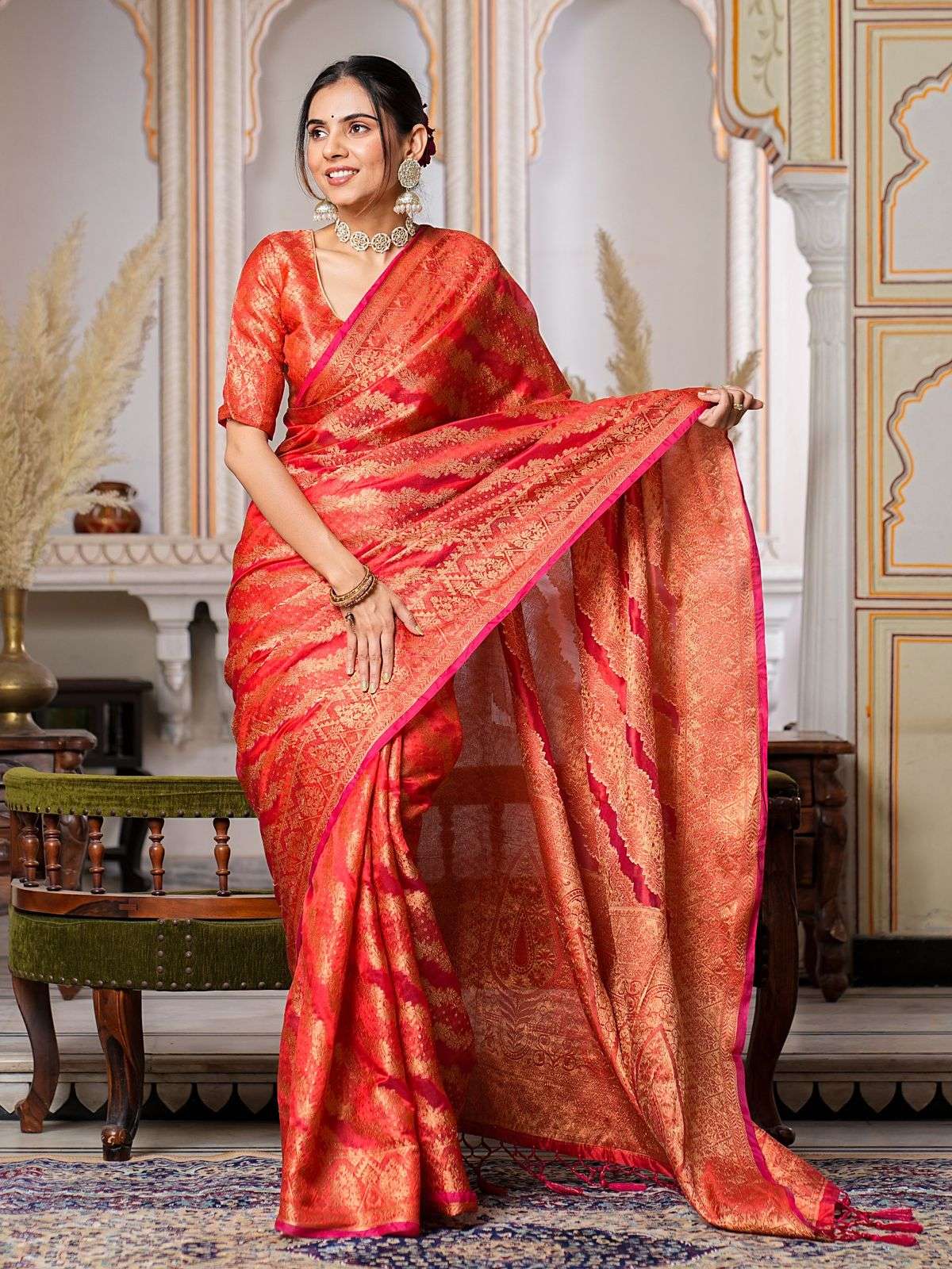 WOMEN SPECIAL RED COLOUR SILK FABRICS SAREE  AF 1002