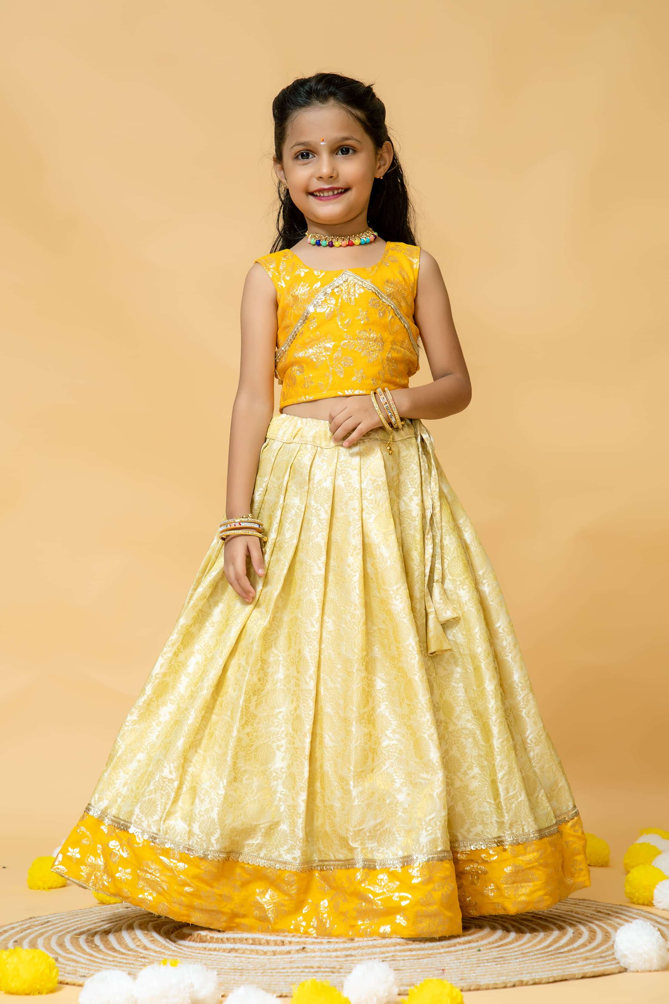 YELLOW SHADES VISCOSE SILK READYMADE KIDS SPECIAL LEHENGA CHOLI