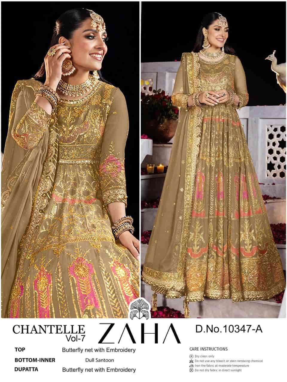 ZAHA CHANTELLE VOL 7 10347 COLOUR BUTTERFLY NET WITH EMBROIDERY WORK PAKISTANI SUITS 