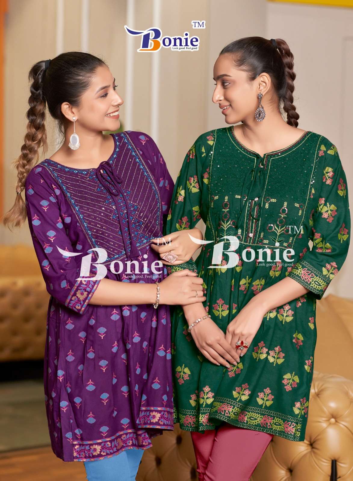 BONIE NIKKI RAYON PRINTED SHORT TUNIC STYLE KURTI 