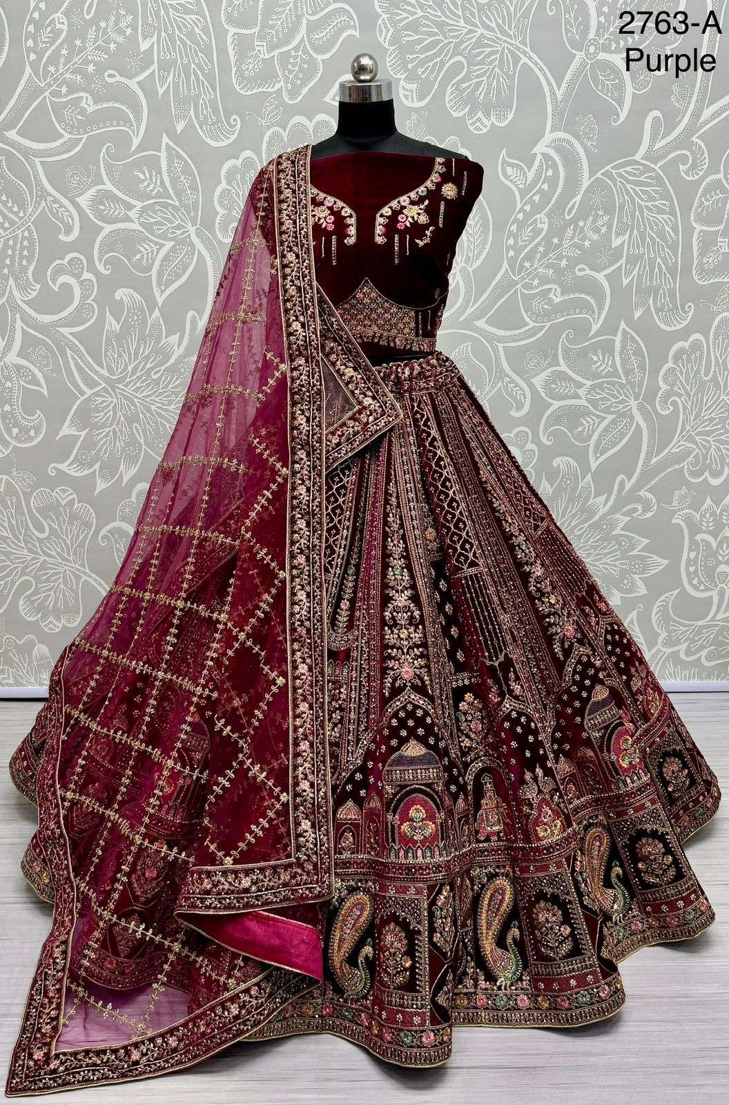 BRIDAL SPECIAL DESIGNER VELVET FABRICS LEHENGA CHOLI 