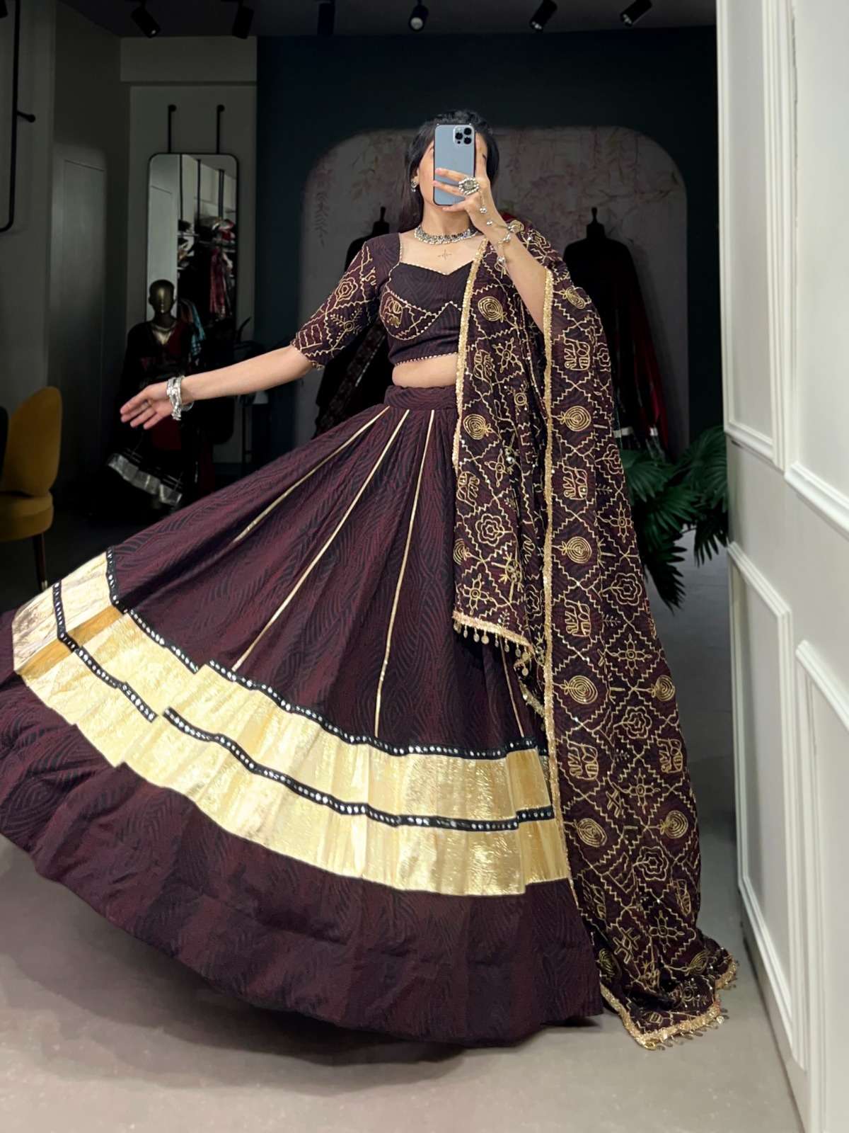 BROWN SHADES GEORGETTE FABRICS TRADITIONAL LOOK LEHENGA CHOLI