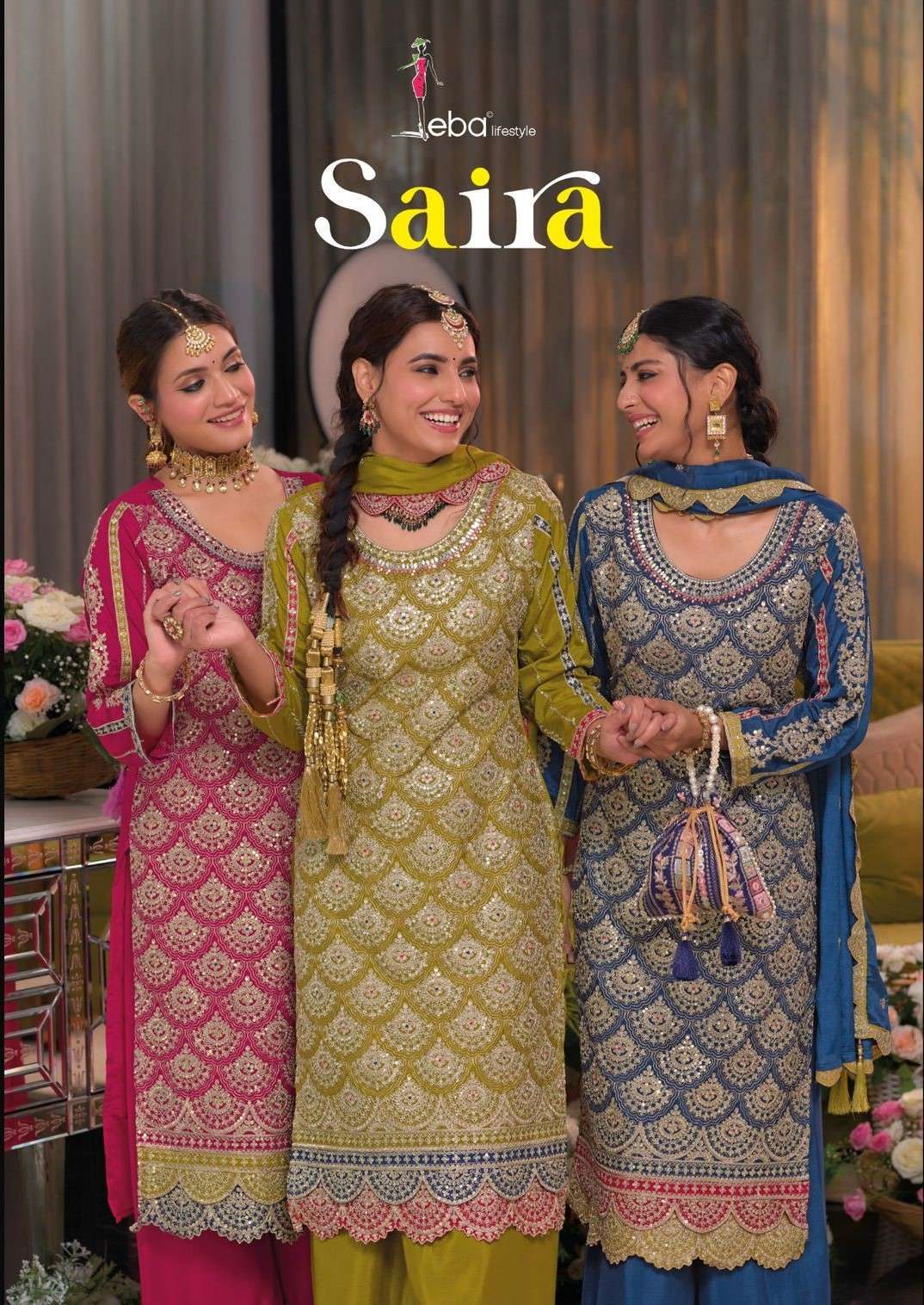 EBA LIFESTYLE  SAIRA 1696 SERIES READYMADE DESIGNER CHINON SILK SALWAR KAMEEZ