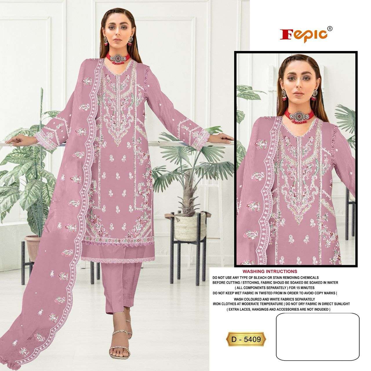 FEPIC ROSEMEEN D 5409 ORGANZA EMBROIDERY WORK PAKISTANI SUITS