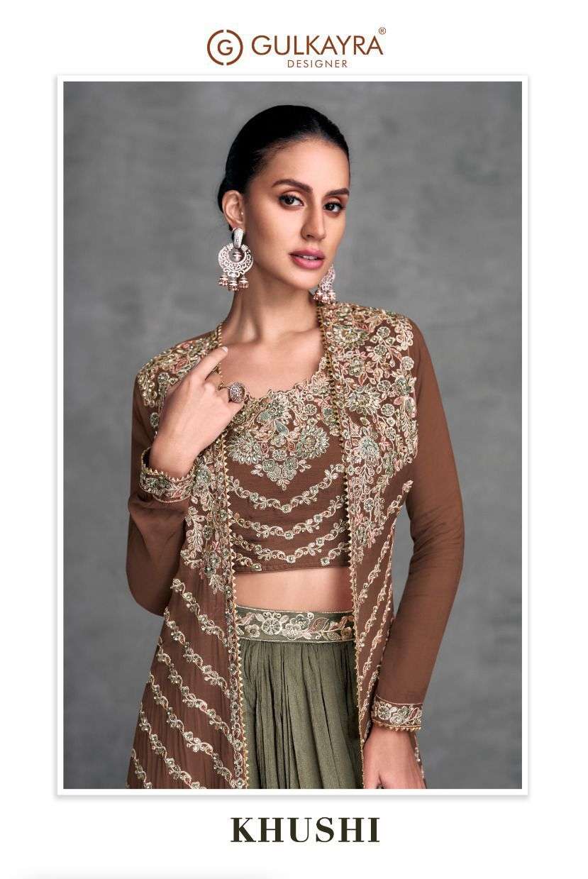 GULKAYRA DESIGNER KHUSI CHINON SILK HEAVY EMBROIDERY WORK INDOWESTERN 