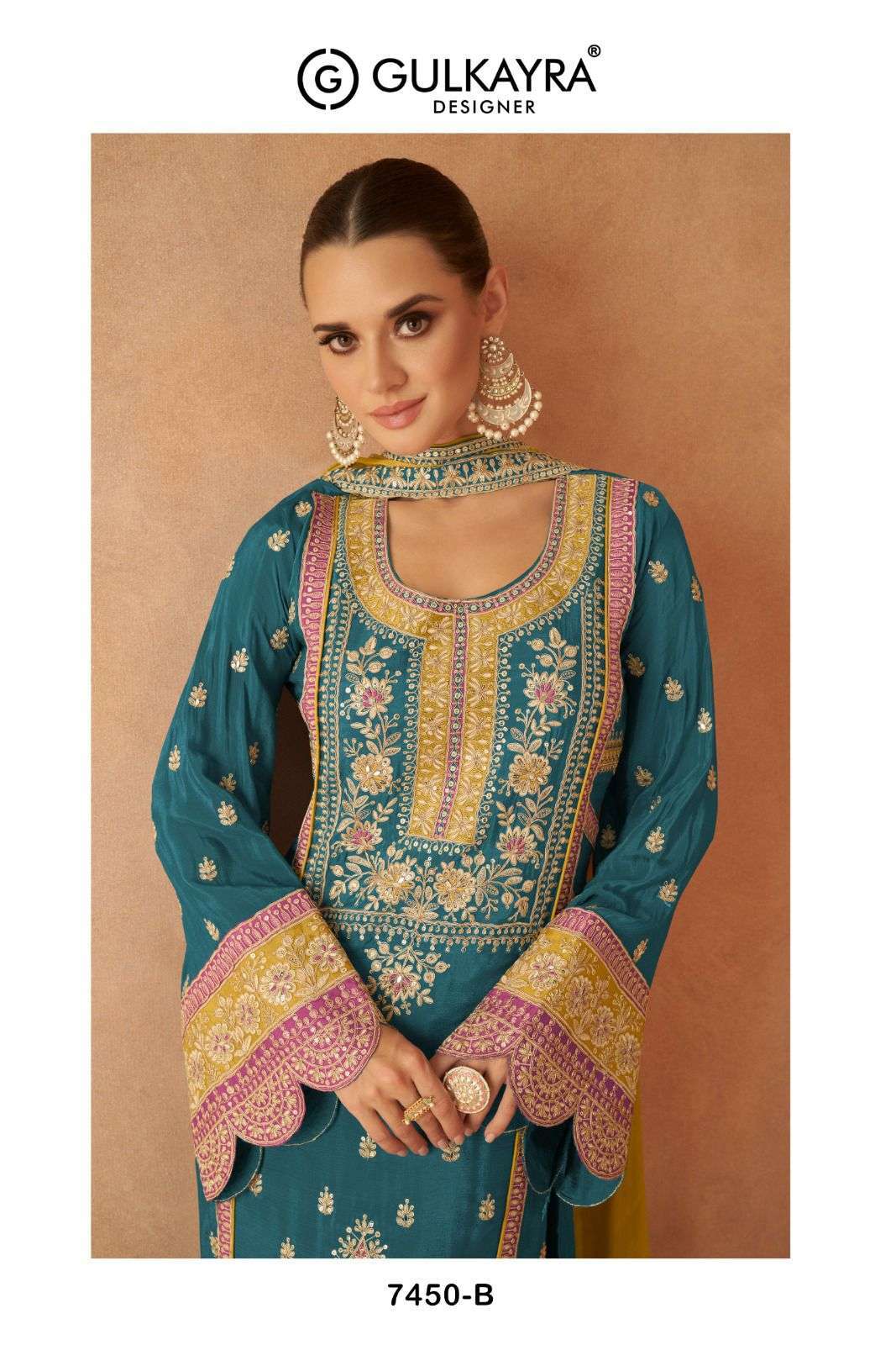 GULKAYRA DESIGNER PARI 7450 COLOURS SERIES REAL CHINON PARTY WEAR READYMADE SHARARA