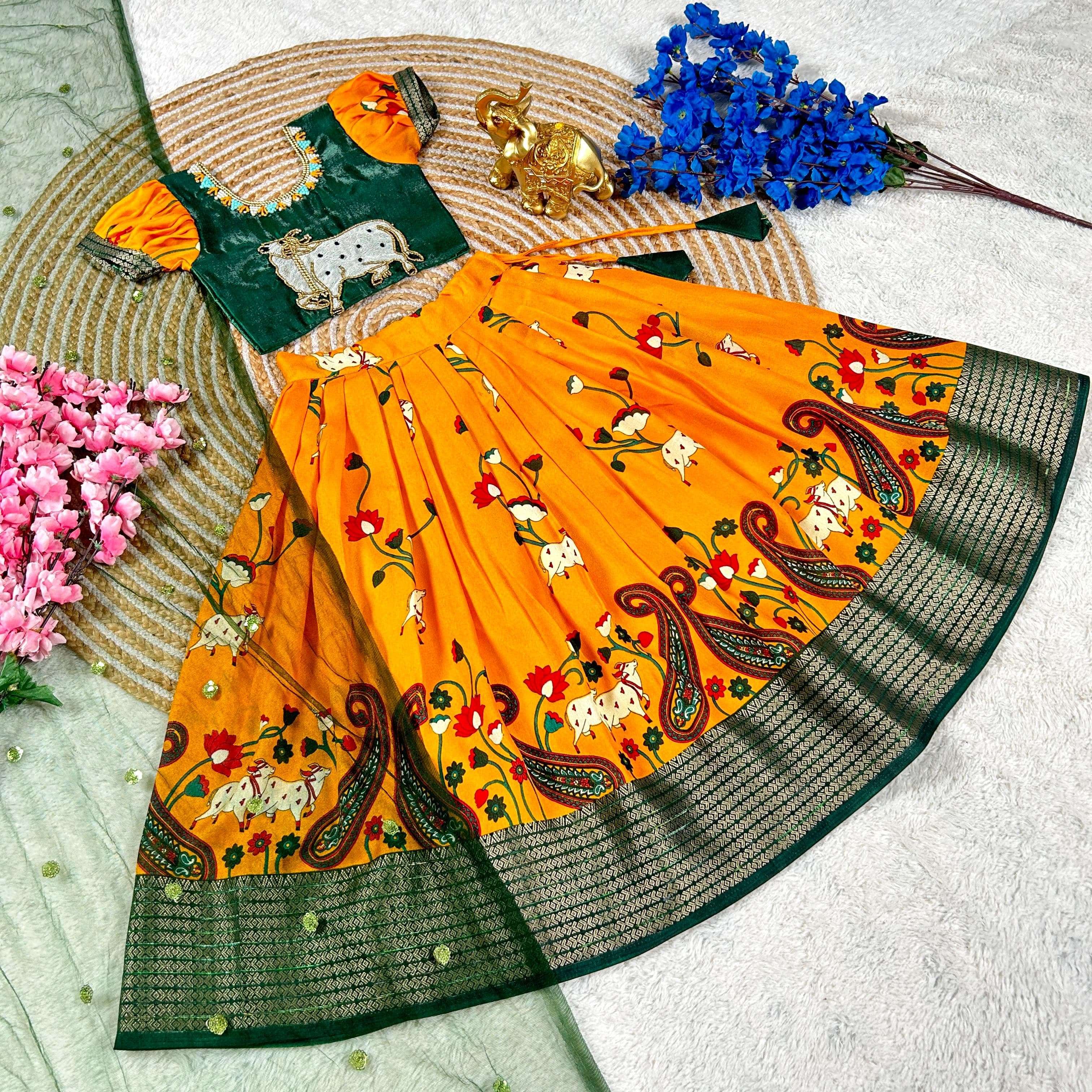 KALAMKARI PRINTED KIDS SPECIAL TRADITONAL LOOK LEHENGA CHOLI 