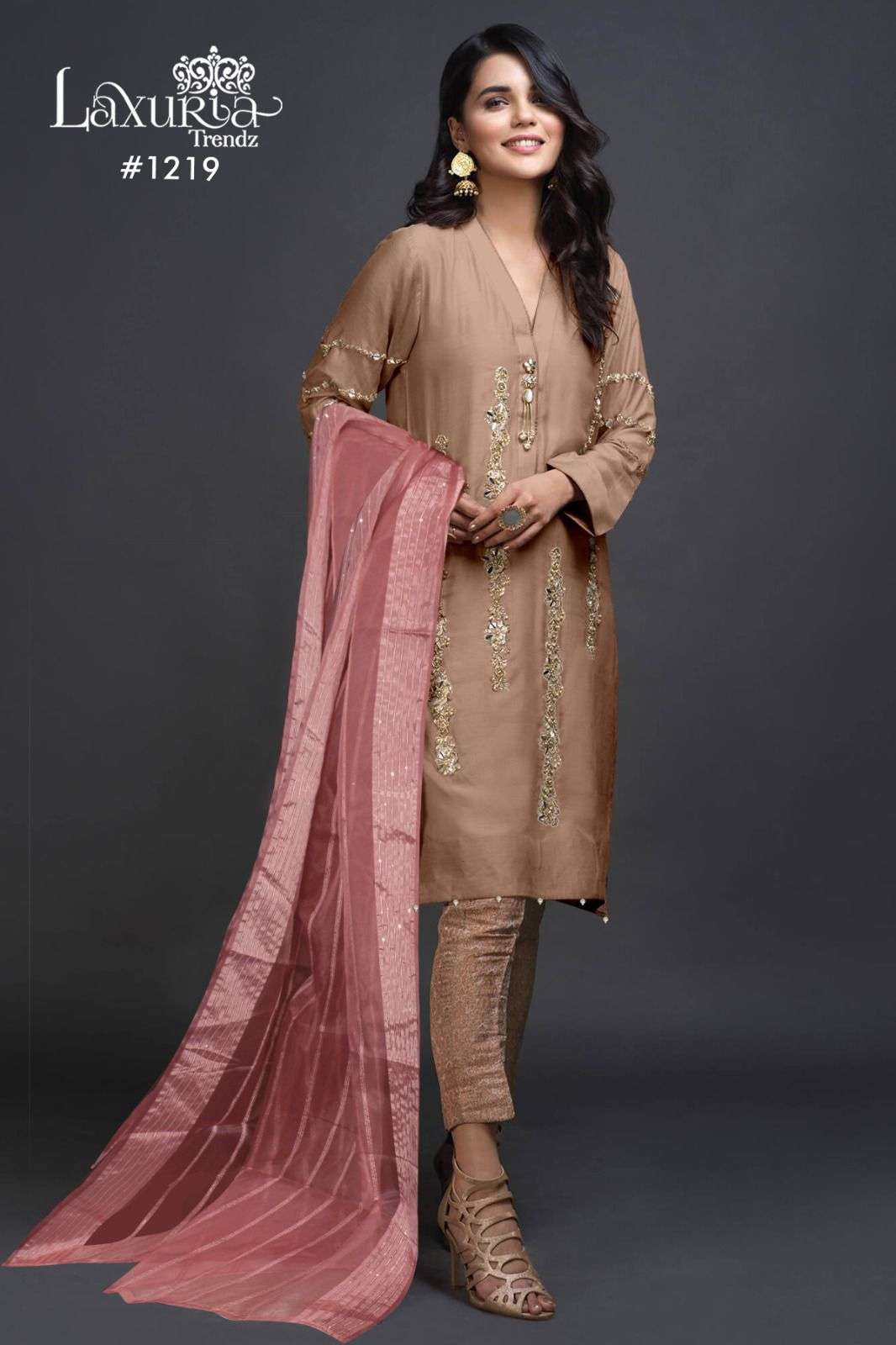 LUXURY 1219 SATIN SILK READYMADE PAKISTANI SUITS