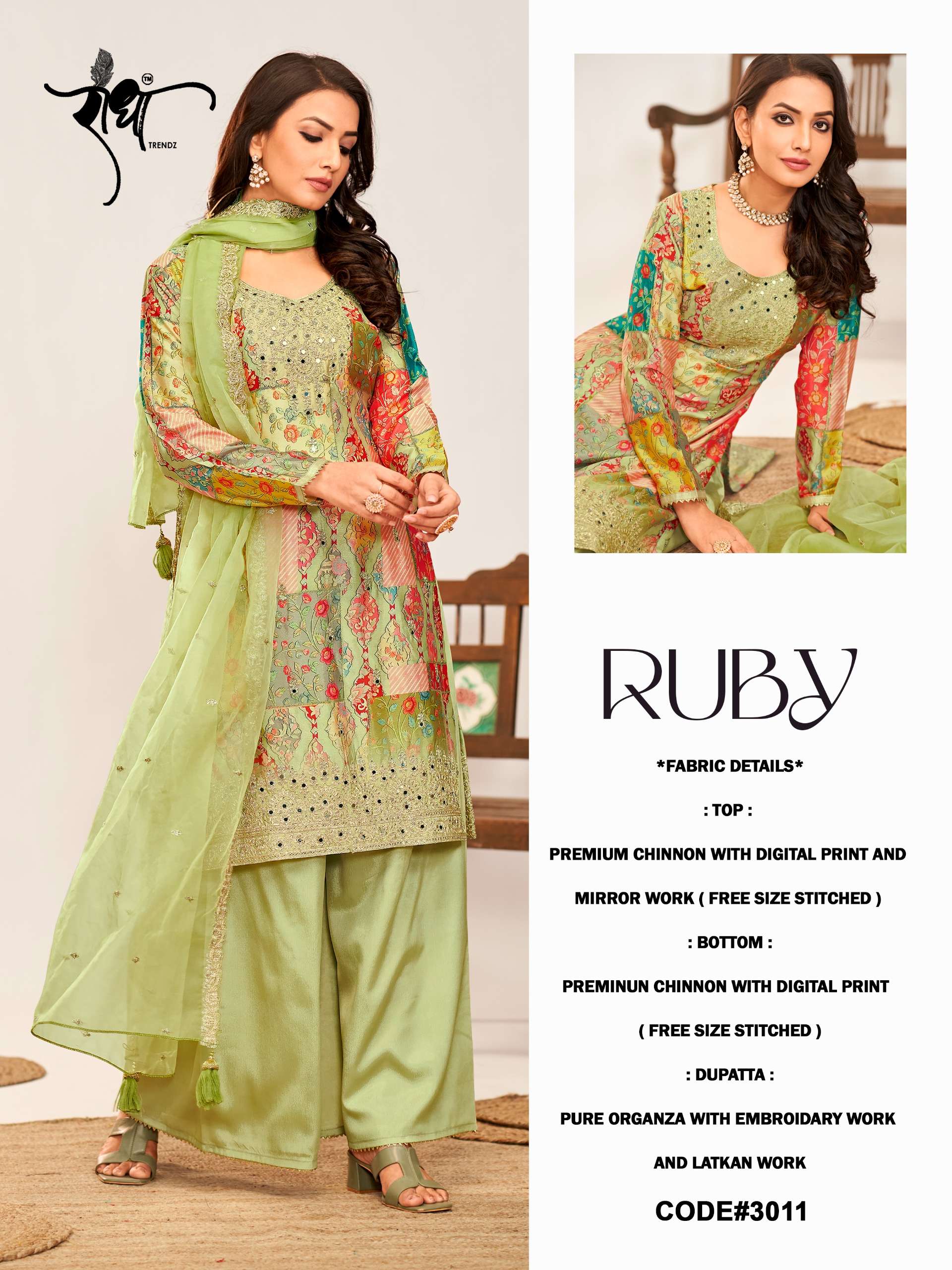 RADHA TRENDZ RUBY CHINON SILK HEAVY READYMADE SUITS