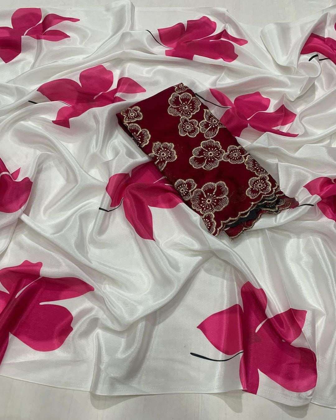 SATIN SILK FLOWER PRINTED SAREE 