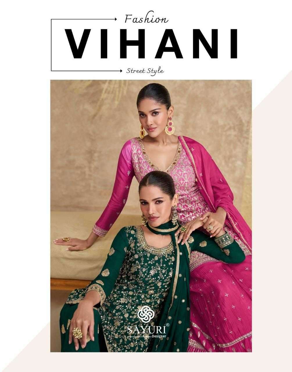 SAYURI DESIGNER VIHANI CHINON SILK READYMADE SHARARA STYLE SUITS