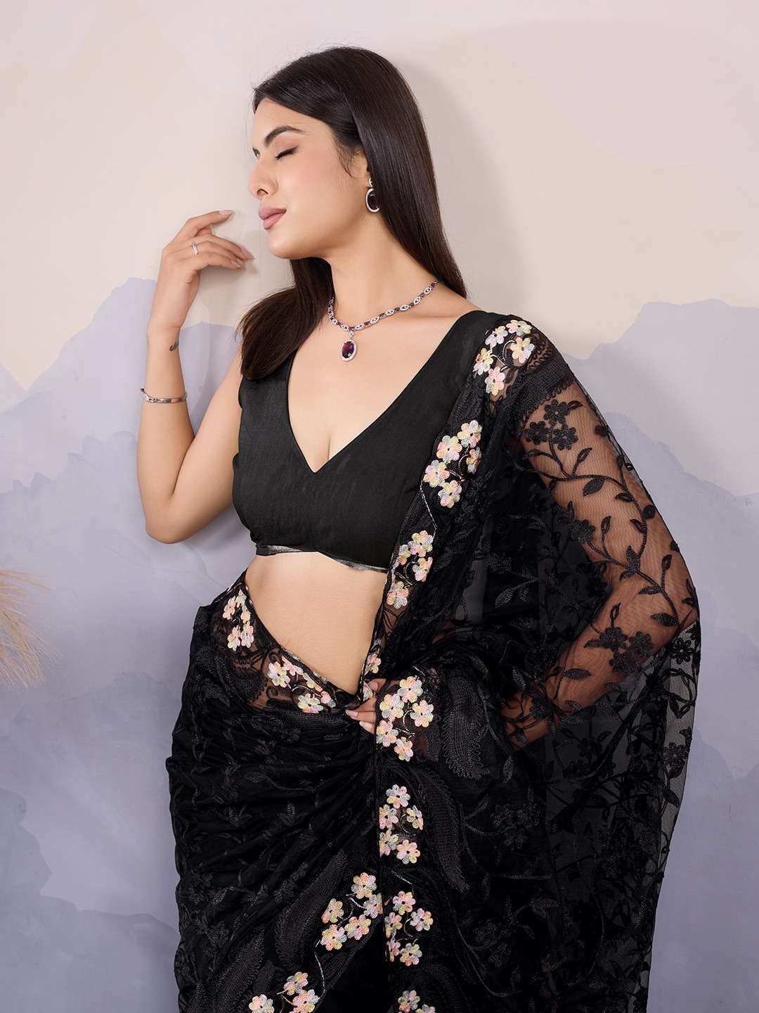 SOFT NET WITH HEAVY EMBROIDERY WORK DESIGNER SAREE 