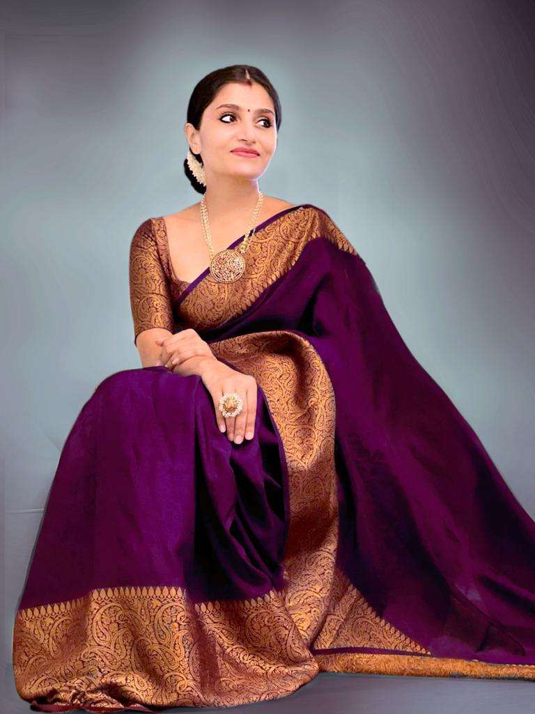 SOUTH INDIA STYLE LICHI SILK PLAIN FANCY LOOK SAREE