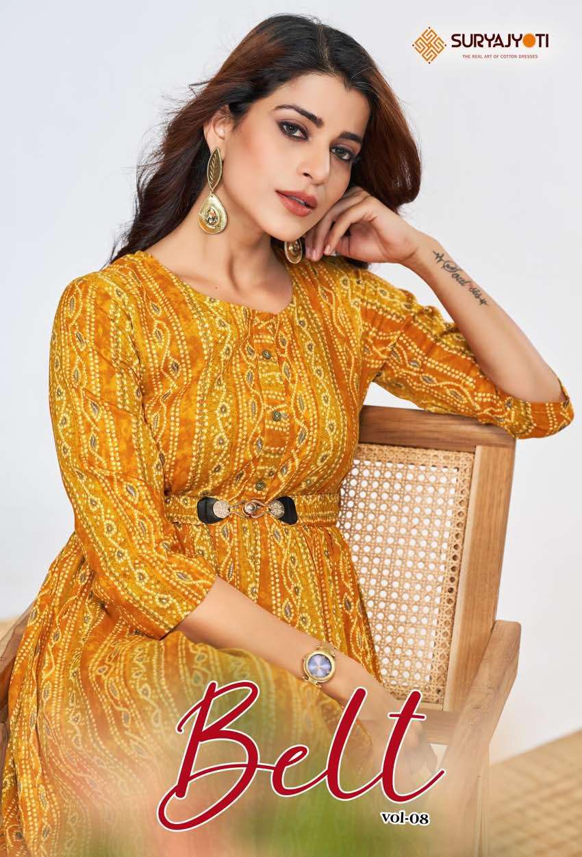 SURYAJYOTI BELT VOL 8 WESTERN LOOK RAYON PRINTED KURTI 