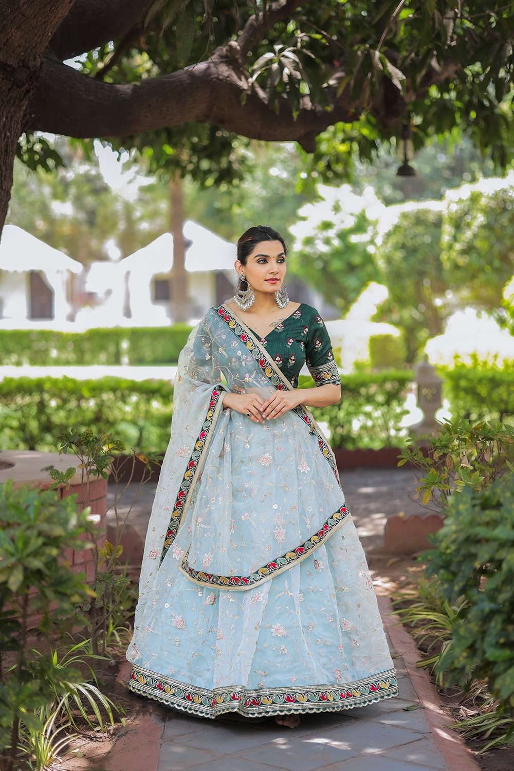 TRADITIONAL LOOK ORGANZA FABRICS WITH EMBROIDERY WORK FANCY LEHENGA CHOLI