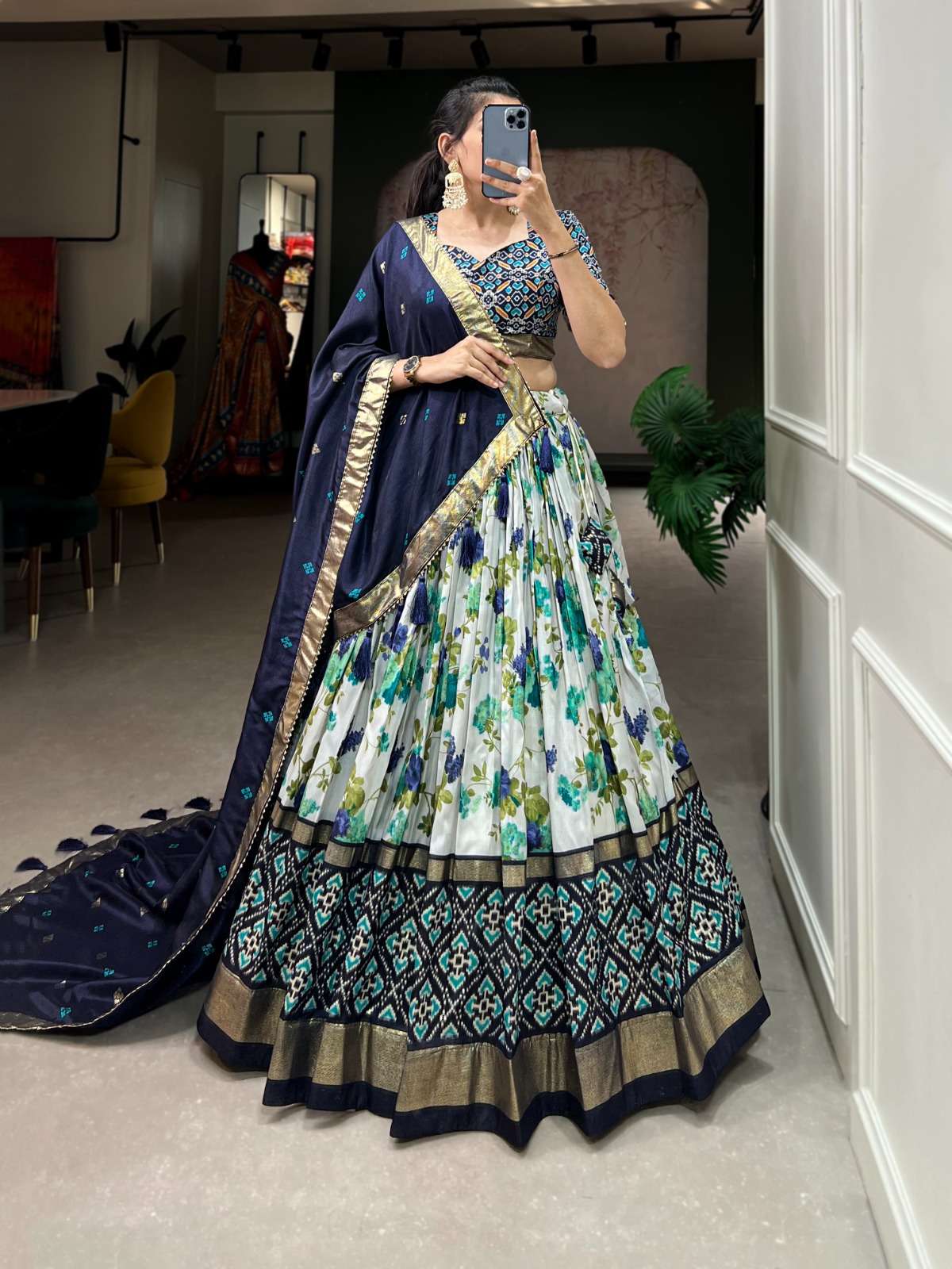 TUSSER SILK FLOWER PRINTED LEHENGA CHOLI SPECIAL NAVRATRI 