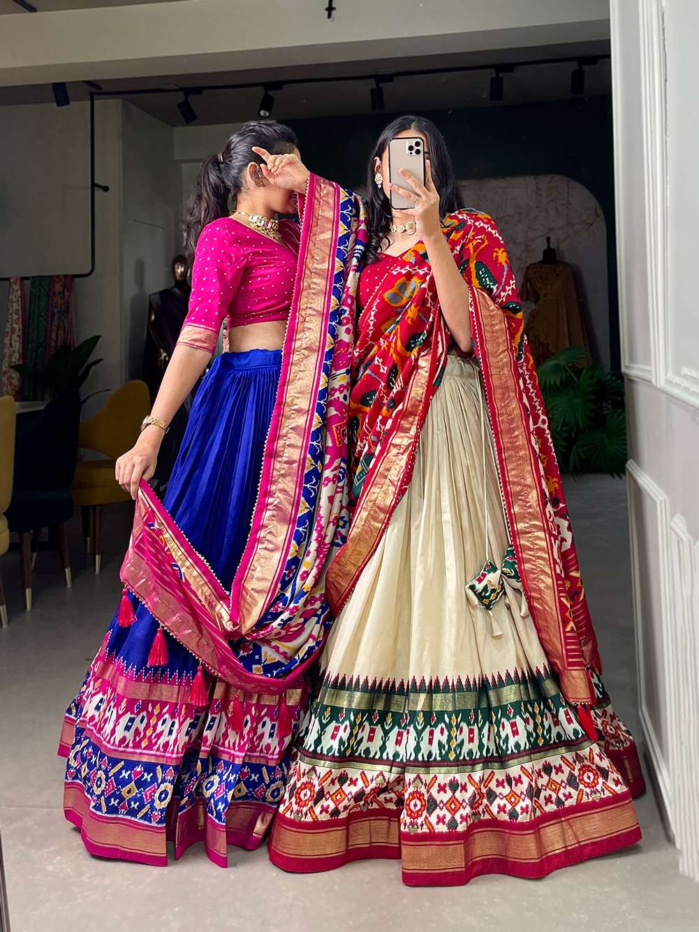 TUSSER SILK PATOLA PRINTED FESTIVAL SPECIAL READYMADE LEHENGA CHOLI 