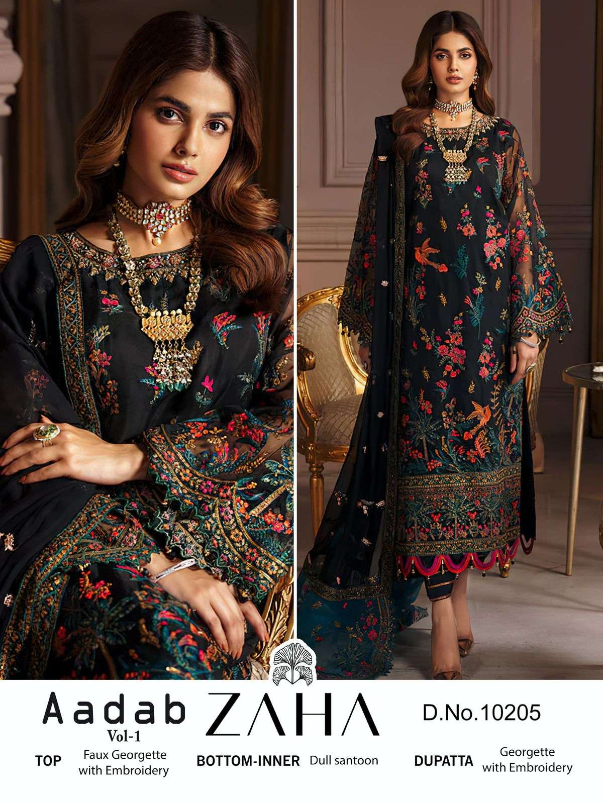 ZAHA D NO 10205 BLACK COLOUR GEORGETTE FABRIC PARTY WEAR PAKISTANI SUITS