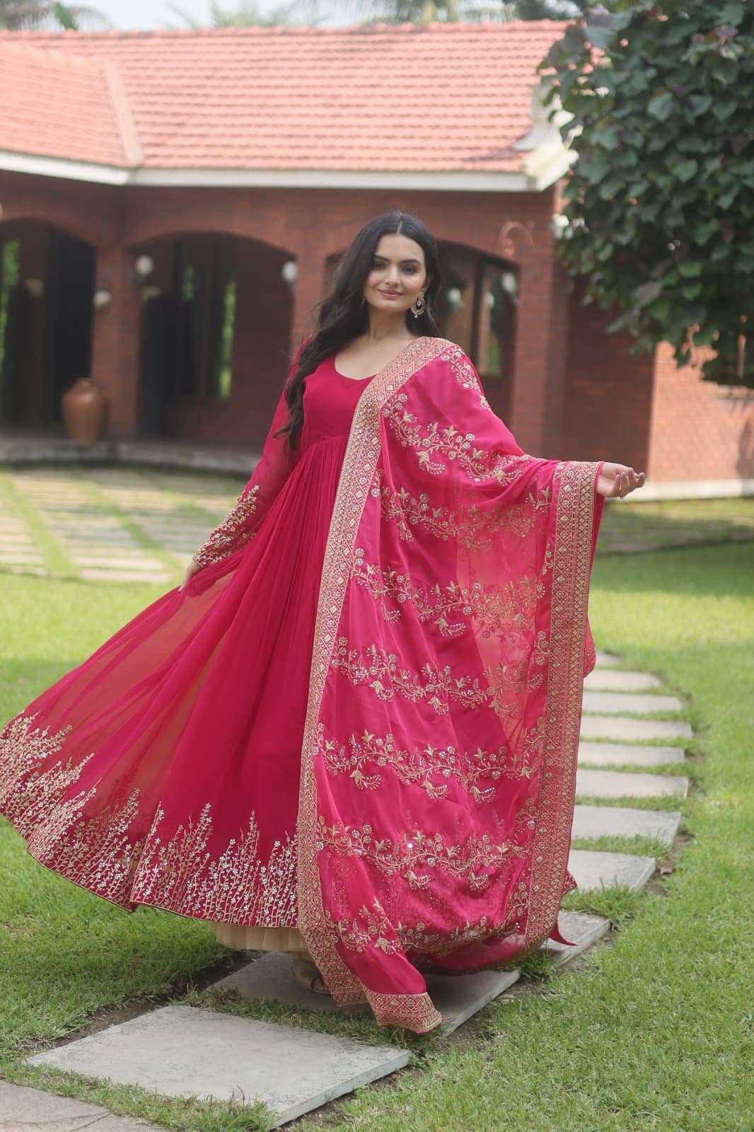 9158 WEDDING GOWN DUPATTA SUIT BLOOMING WORK FABRIC SUPPLIER FF
