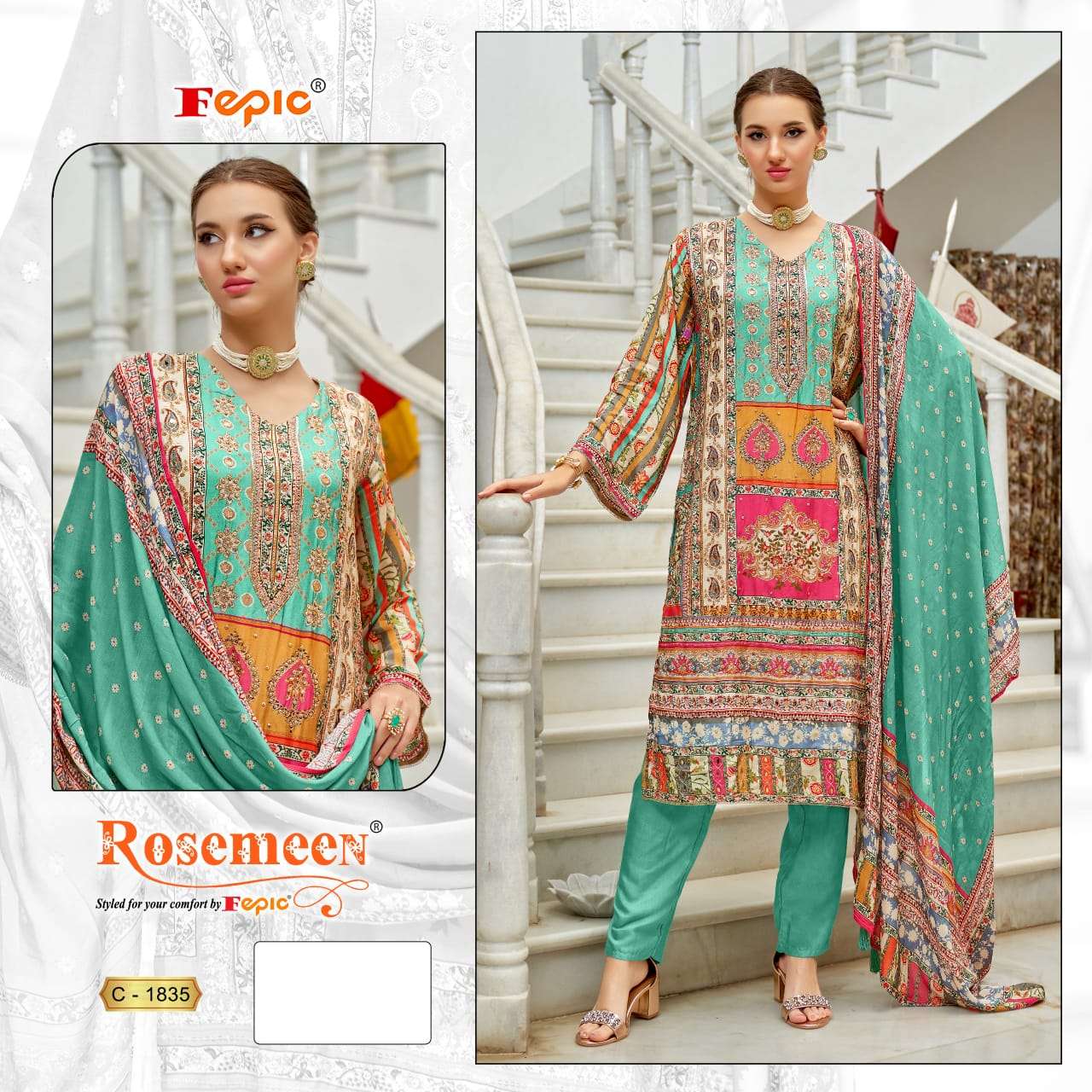 FEPIC ROSEMEEN C 1835 MUSLIN PRINT EMBROIDERY HIGH QUALISTY WOMEN SUIT CATALOG 