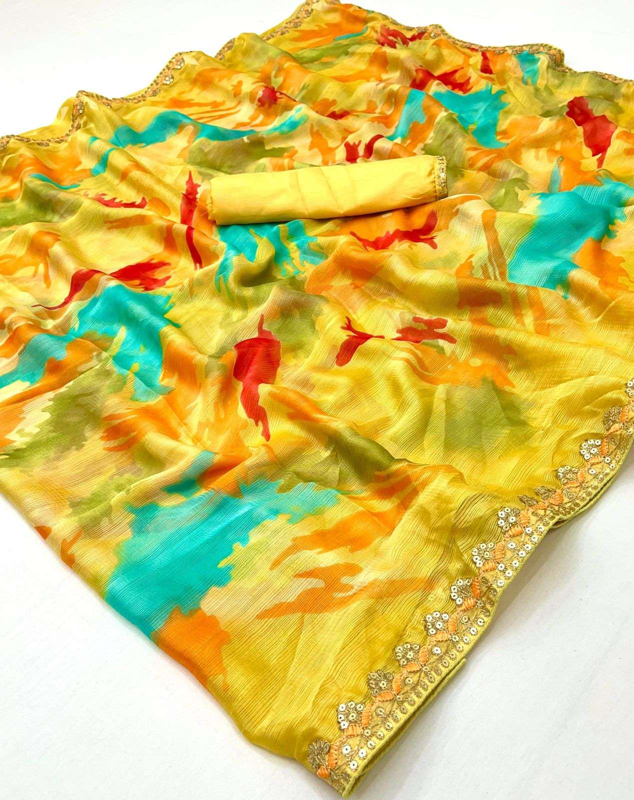 Aadya chiffon fabric Bandhej Design saree 