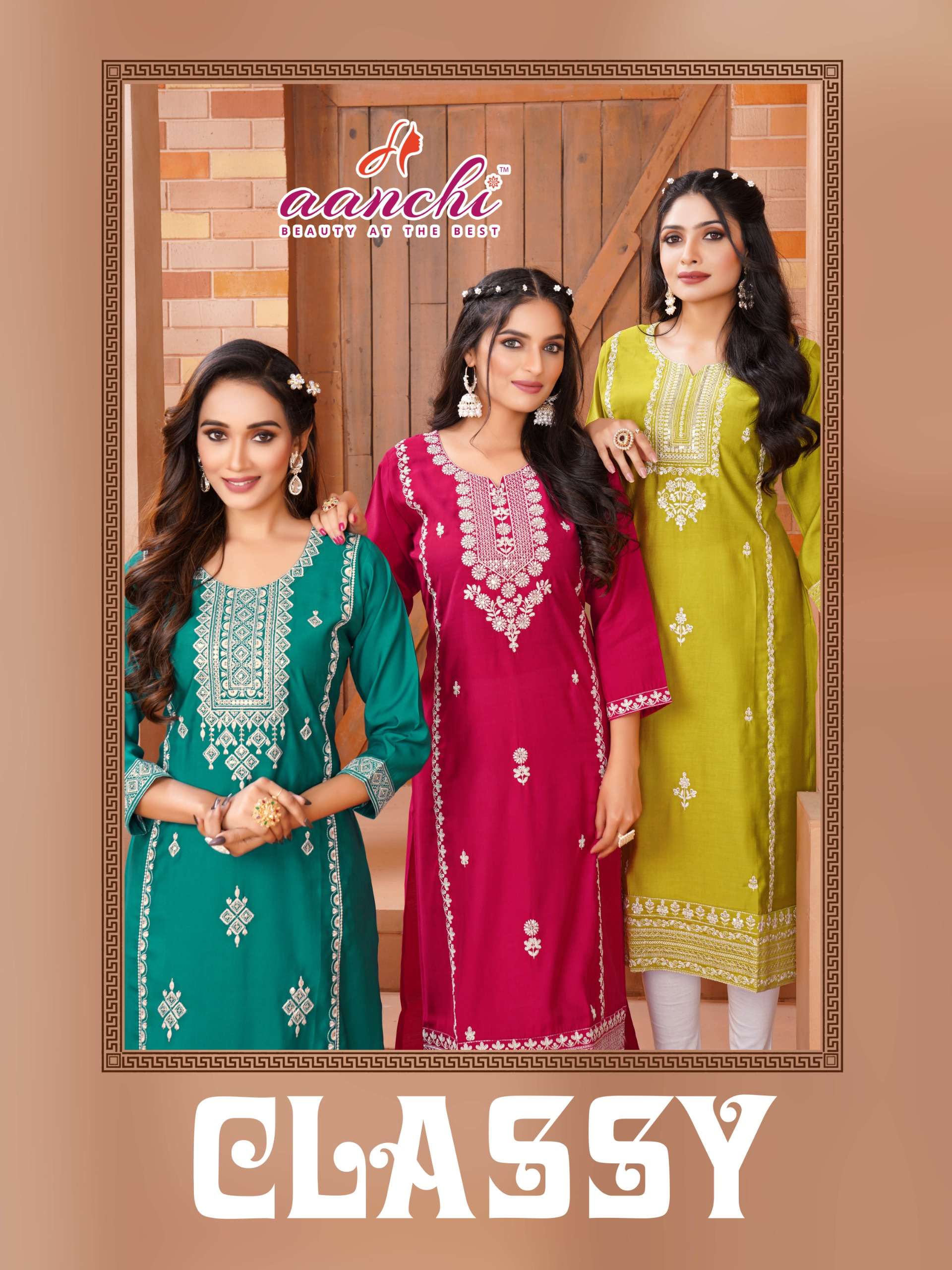 AANCHI CLASSY TREND DESIGNER SILK KURTI COLLECTION SUPPLIER SURAT