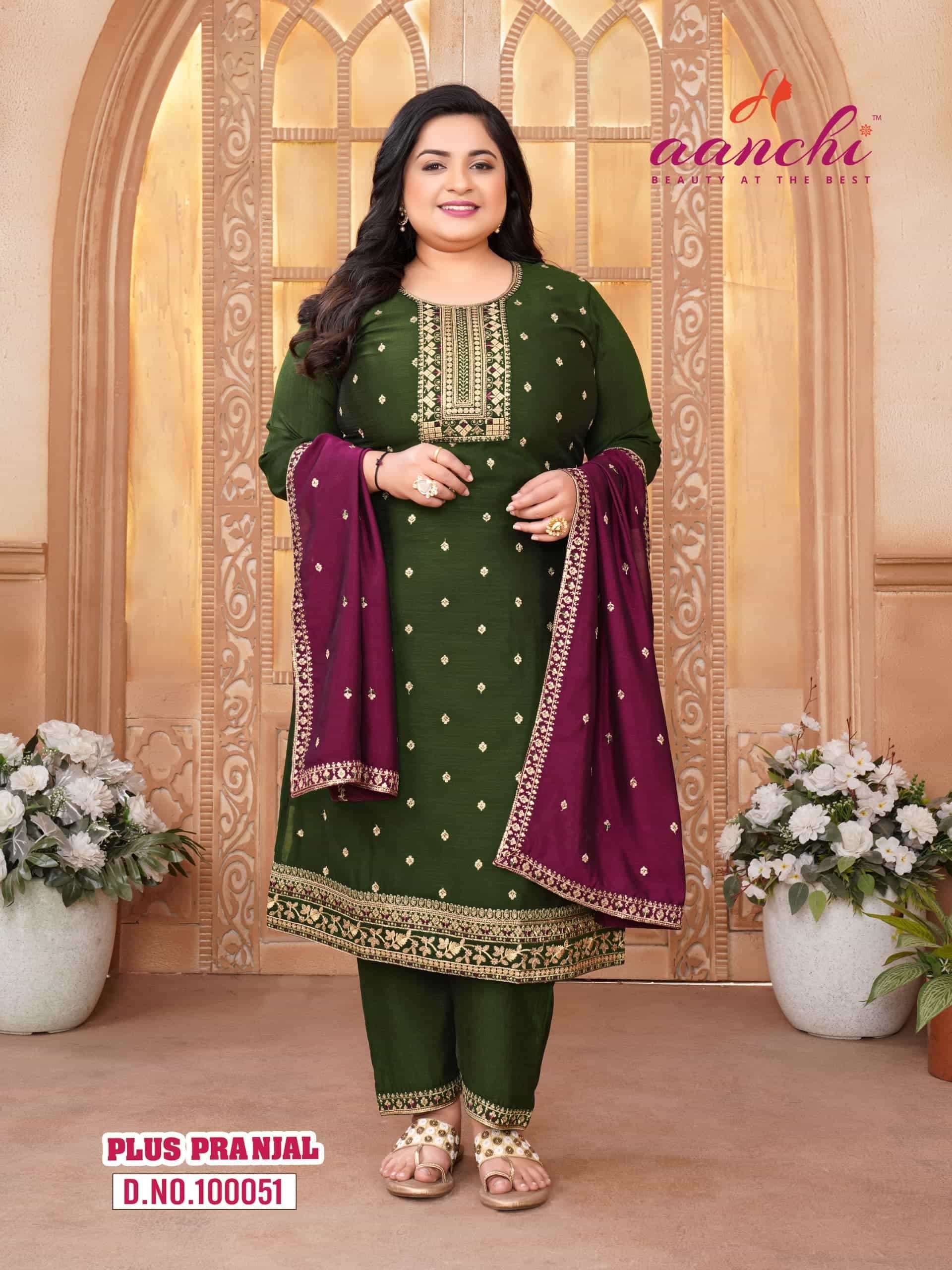 AANCHI PLUS PRANJAL BIG SIZE WOMEN FANCY SILK SUIT FESTIVAL WEAR CATALOG