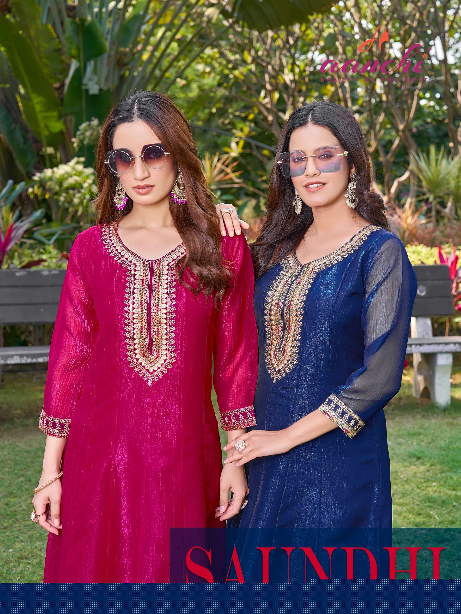 AANCHI SAUNDHI PARTY WEAR FLAIR KURTI EMBROIDERY WORK CATALOG RESELLER