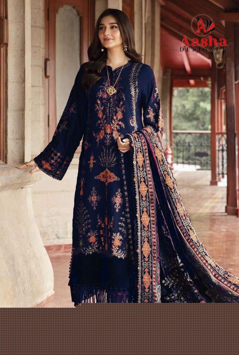 AASHA DESIGNER 1151 INDIAN TOP PAKISTANI DESIGN BLUE DRESS UNSTITCH RESELLER