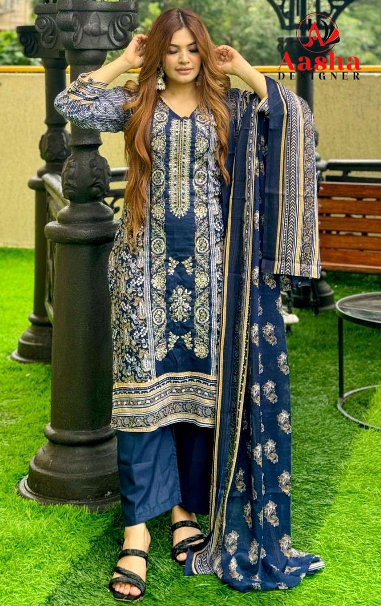 AASHA DESIGNER RIWAYAT PREMIUM 1101 PAKISTANI DESIGN BLUE DRESS RESELLER