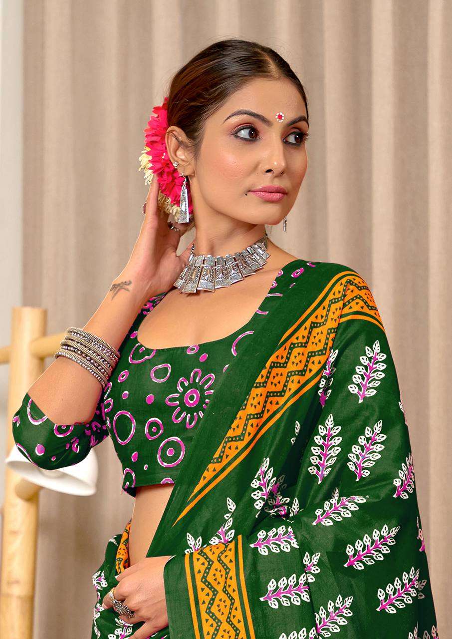AJRAKH COTTON FLOWER PRINT SAREE COLLECTION DEALER PRICE SITARA 