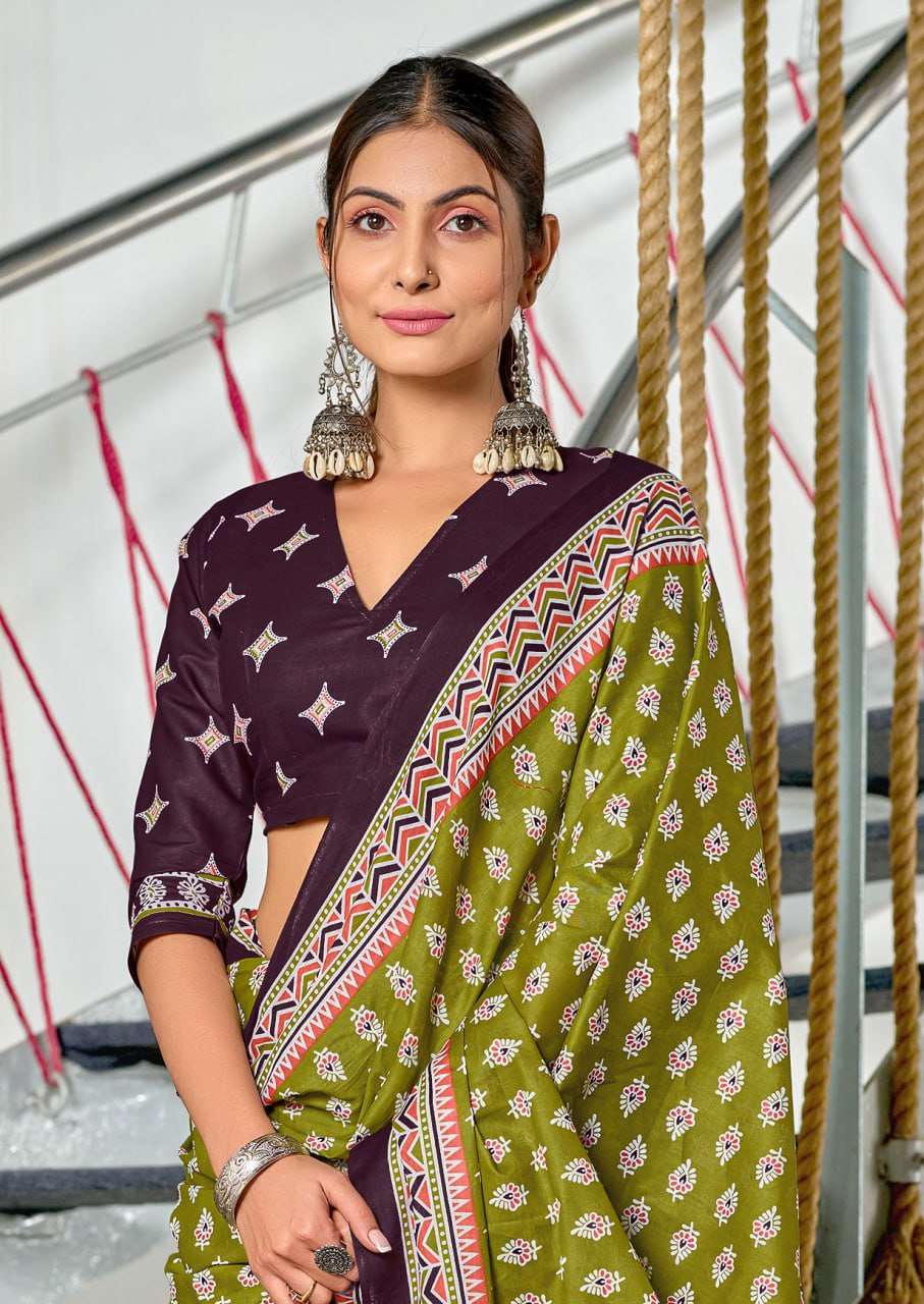 AJRAKH DESIGN COTTON SAREE REGULAR WEAR WHOLESALE STORE RACHITA 