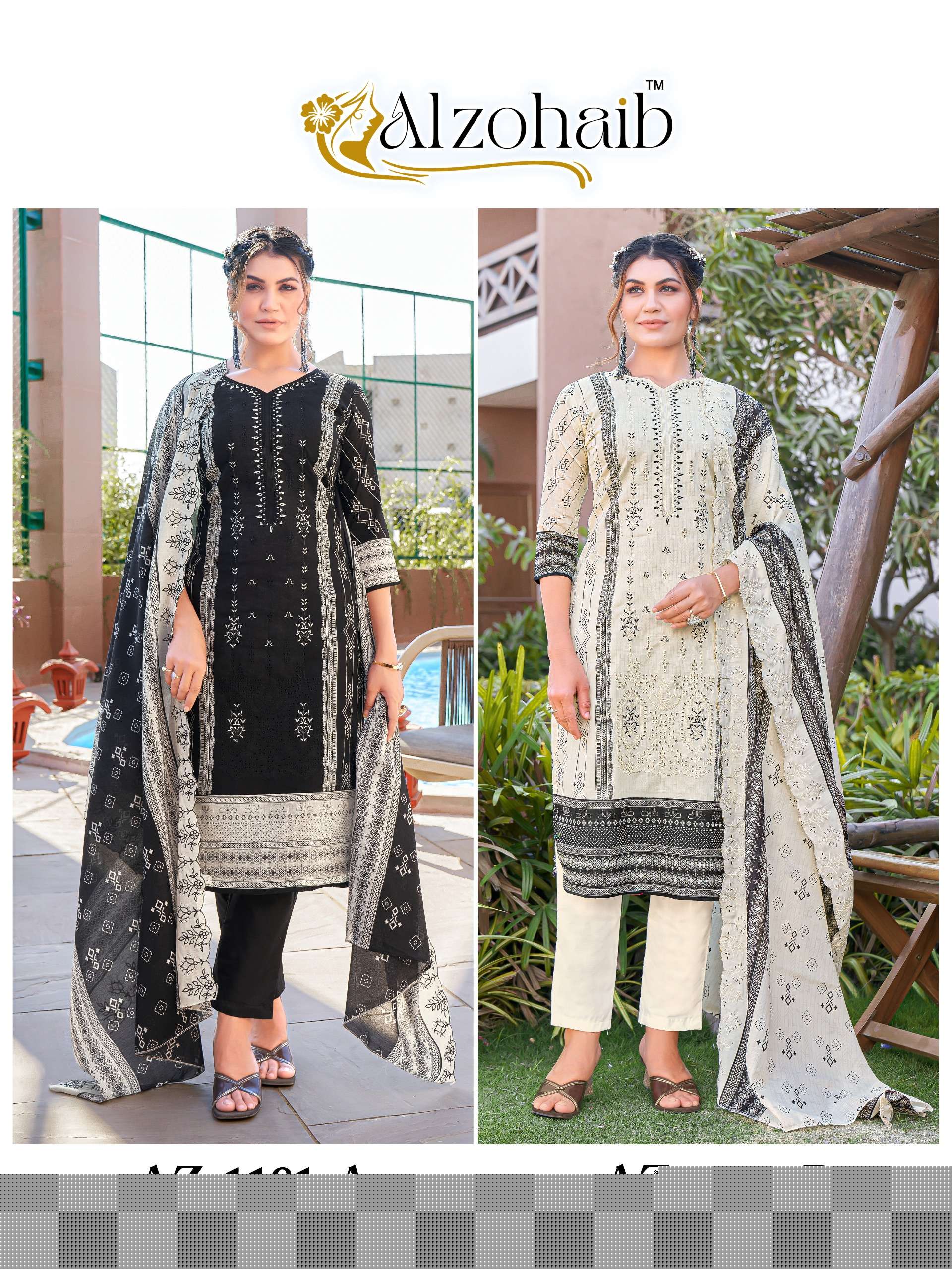 AL ZOHAIB 1181 PAKISTANI STYLE COTTON WORK SUIT FOR LADIES FUNCTION CATALOG 