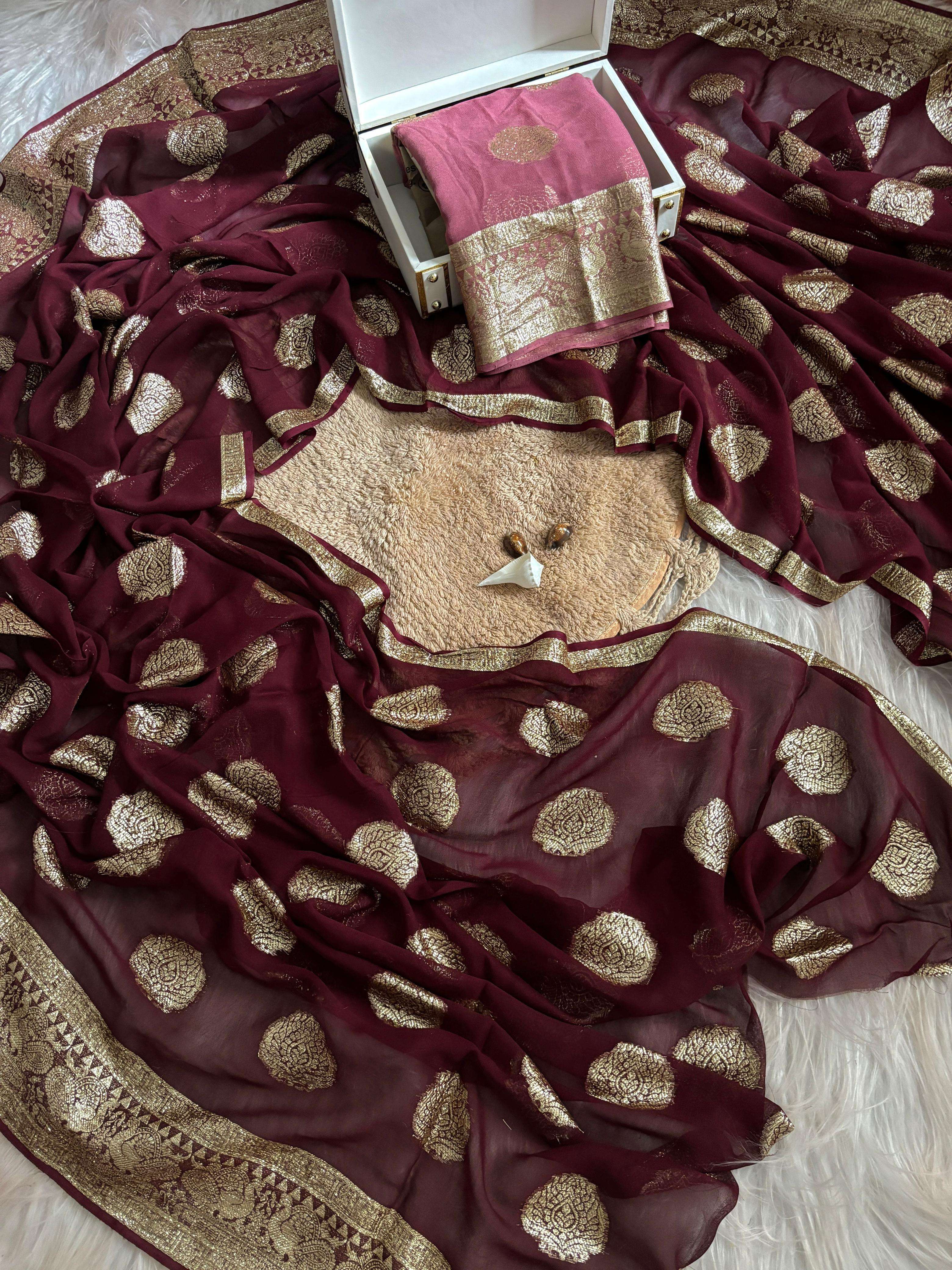 ALL OVER WEAVING ZARI DESIGN GEORGETTE FABRIC LIGHTWEIGHT SAREE