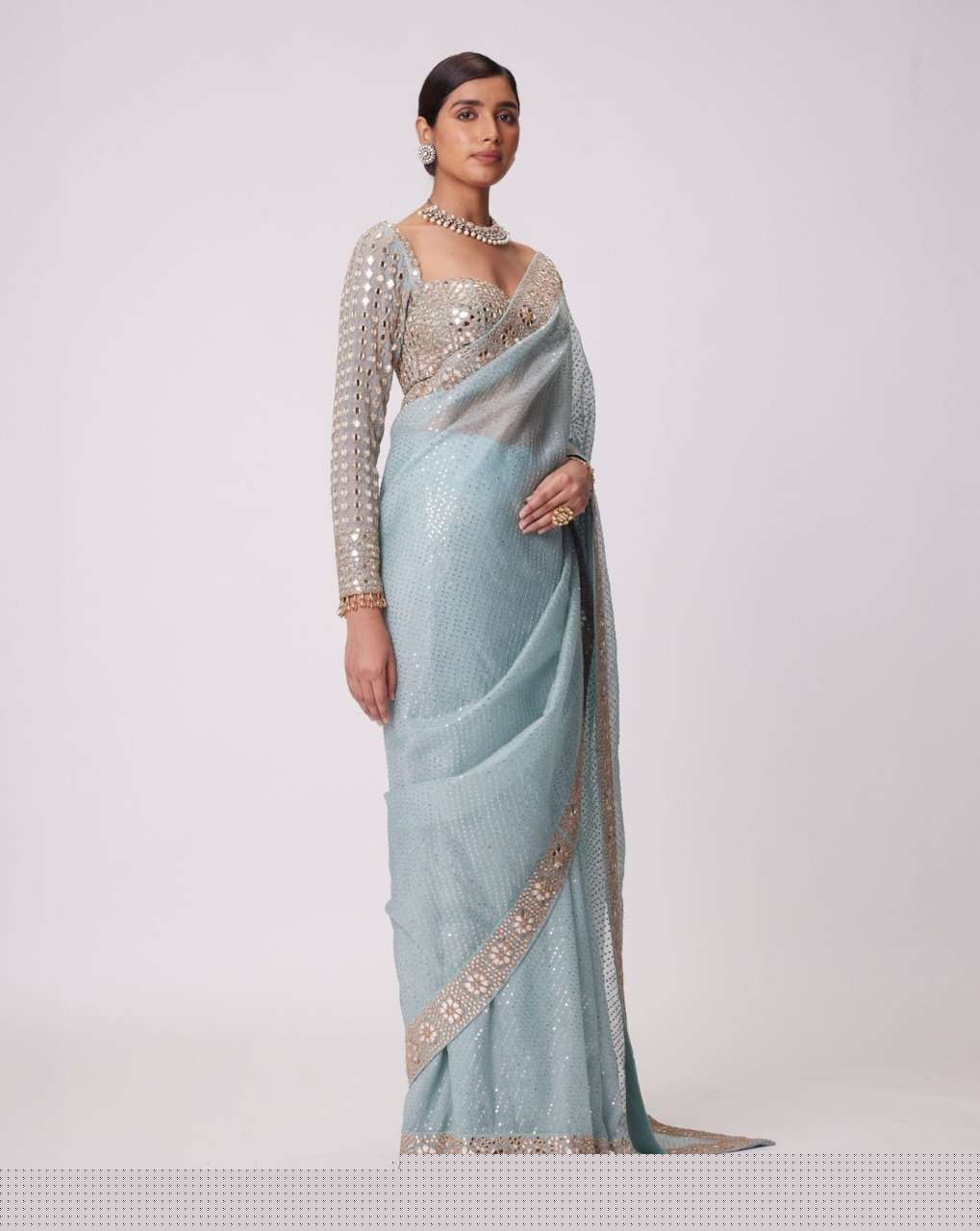 AMRUTA GEORGETTE FABRIC BOLLYWOOD STYLE SEQUENCE EMBROIDERY WORK SAREE