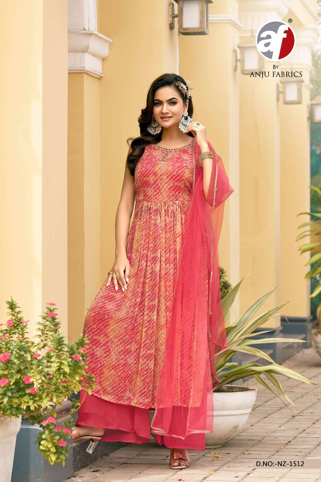 ANJU FABRICS 1512 GEORGETTE KURTI PALAZZO COMBO CLOTH SHOP RESELLER 