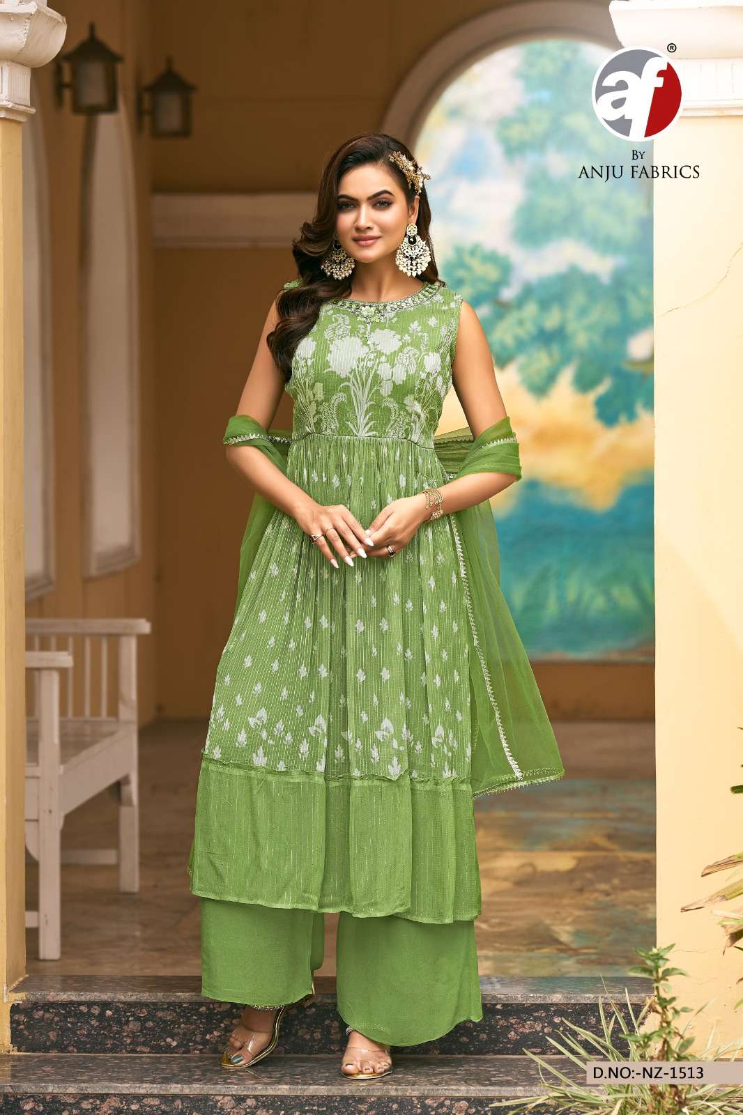 ANJU FABRICS 1513 FESTIVAL KURTI PALAZZO COLLECTION RESELLER SURAT