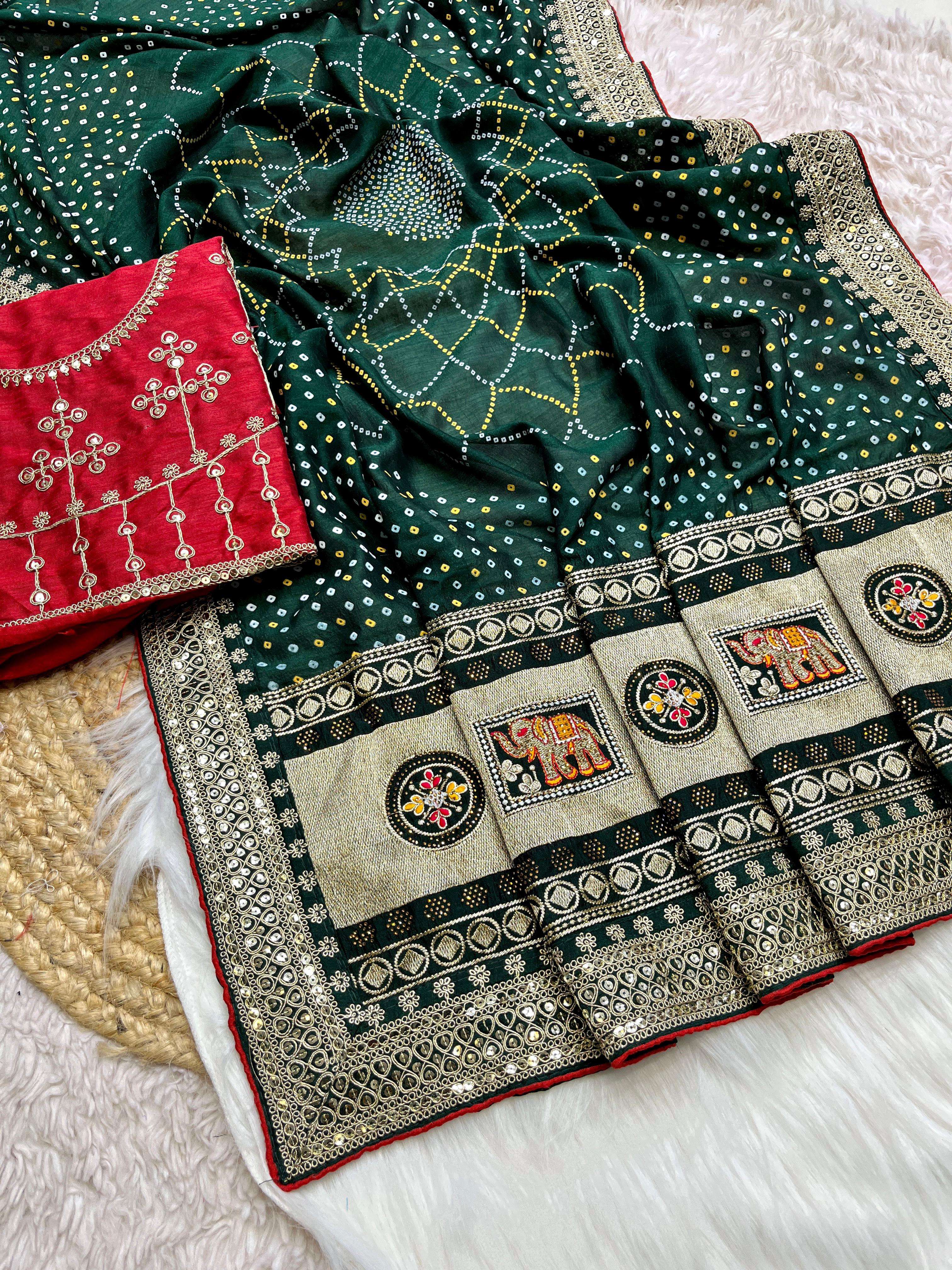 BANDHANI DESIGN SILK FABRIC HEAVY BORDER SAREE 