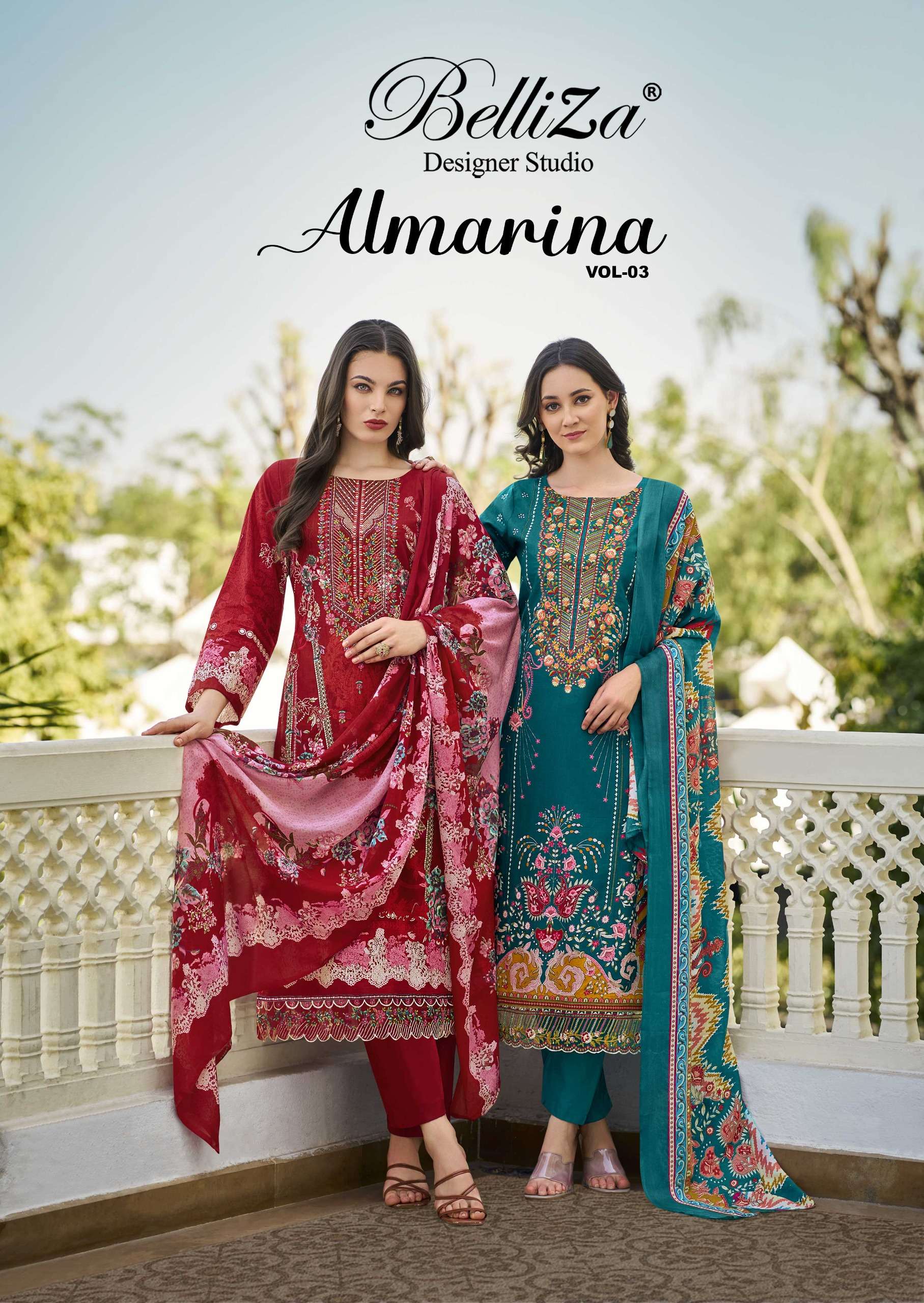 BELLIZA DESIGNER STUDIO ALMARINA VOL 3 HIGH QUALITY COTTON DIGITAL SUIT FOR MATERIAL CATALOG