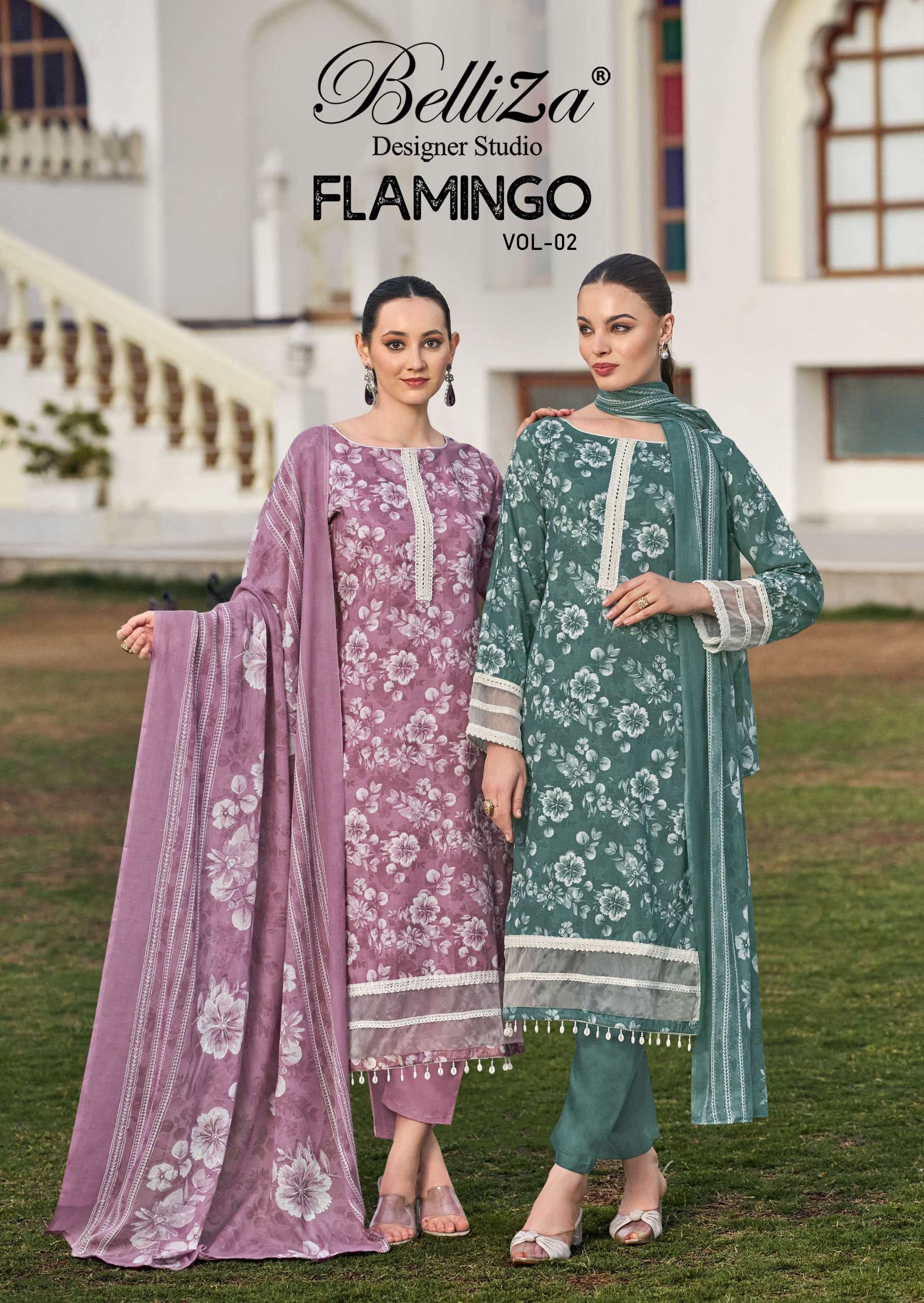 BELLIZA DESIGNER STUDIO FLAMINGO VOL 2 COTTON PRINT MATERIAL SUIT COLLECTION