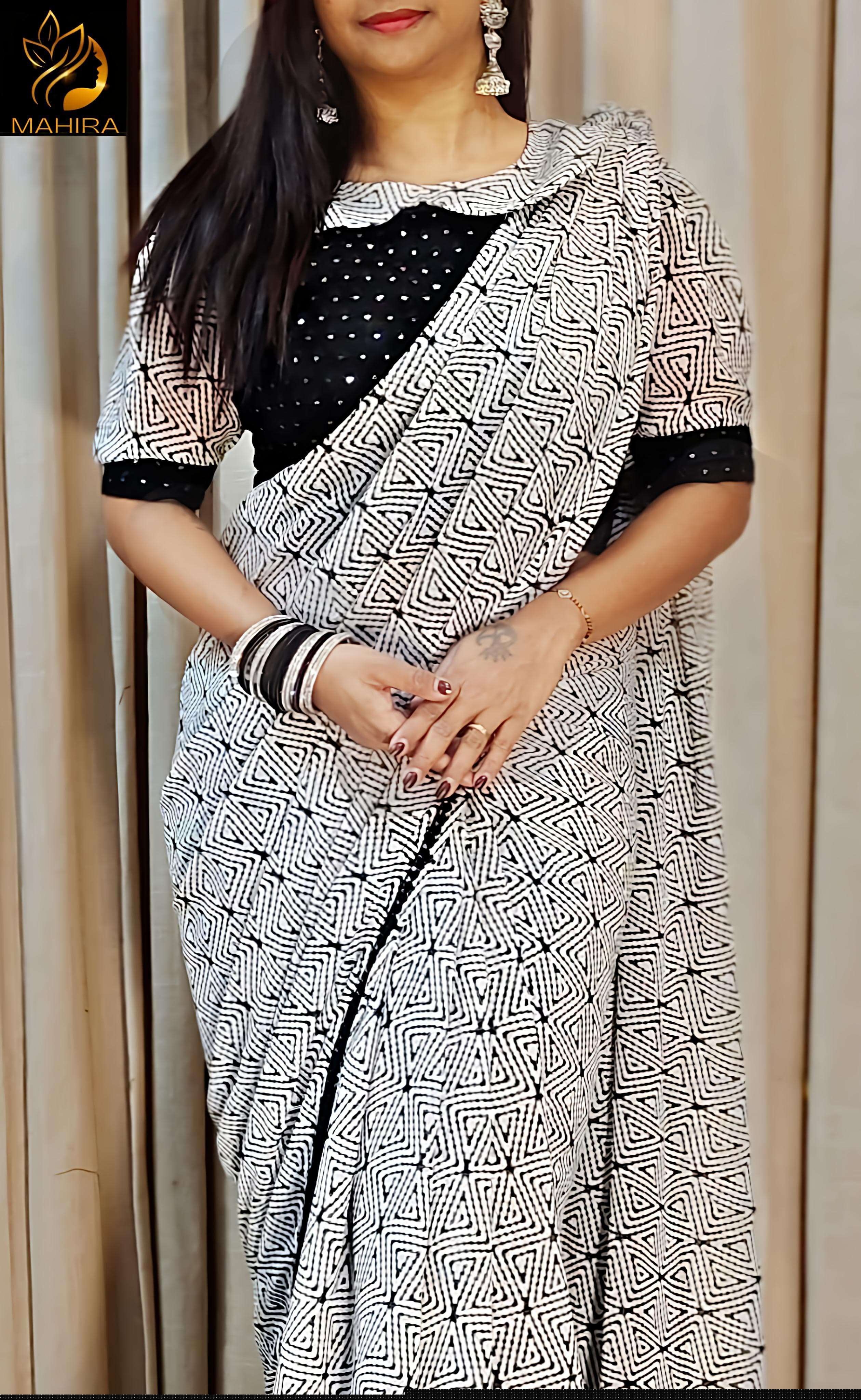 Black &White shades Georgette fabric fancy saree 