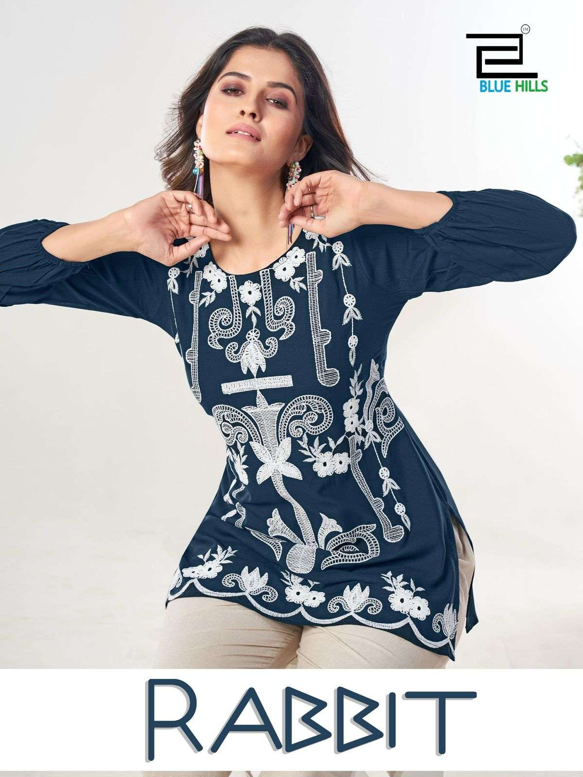 BLUE HILLS RABBIT WESTERN WEAR SHORT EMBROIDERY KURTI DAILY WEAR DEALER