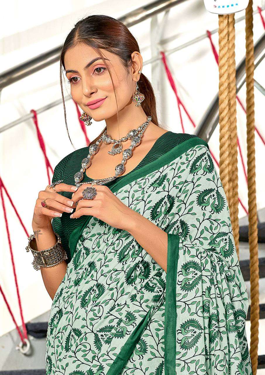 CASUAL COTTON PRINTED SAREE FUNCTION WEAR SUPPLIER RUTBA 