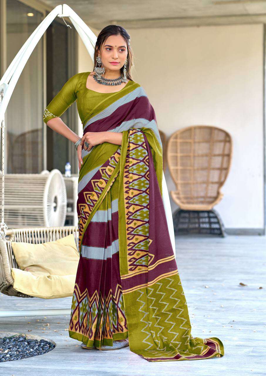COLORFUL MULMUL COTTON DESIGN SAREE FESTIVAL WEAR BLOOMING IKKAT